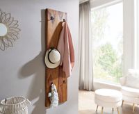 Wandgarderobe FineBuy Garderobe Holz Metall 140 cm Flur Hakenleiste Massivholz – Ansicht 2