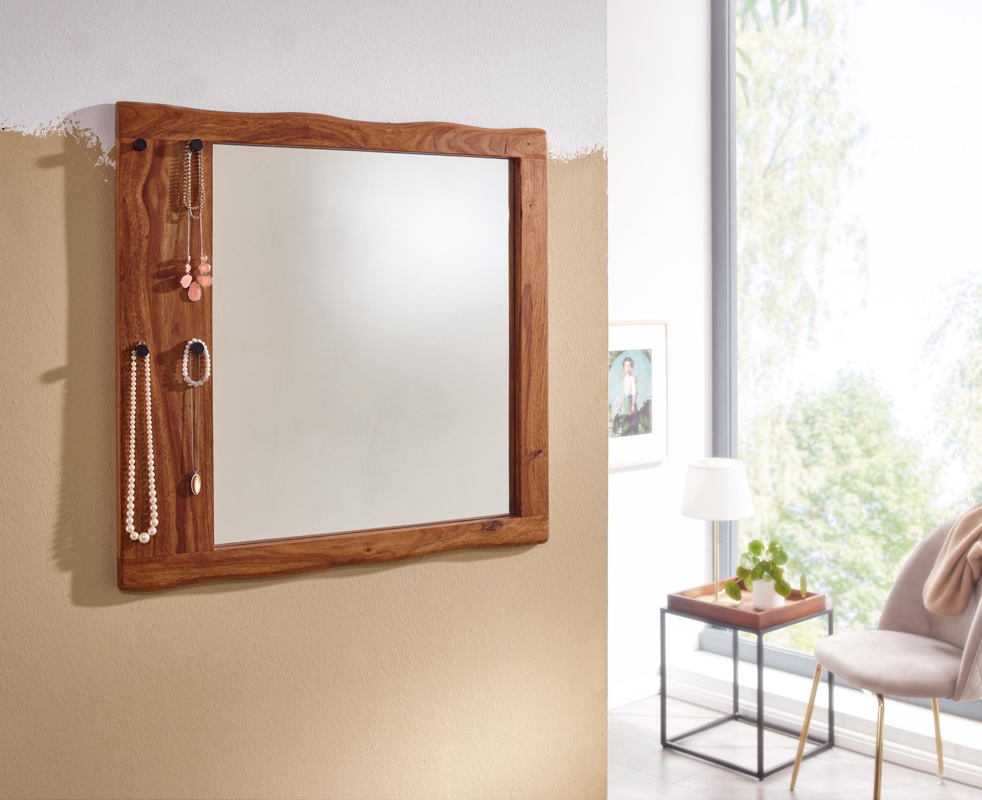 Garderoben Set FineBuy Holz Massiv Wandgarderobe Kommode Flurgarderobe Spiegel – Ansicht 2