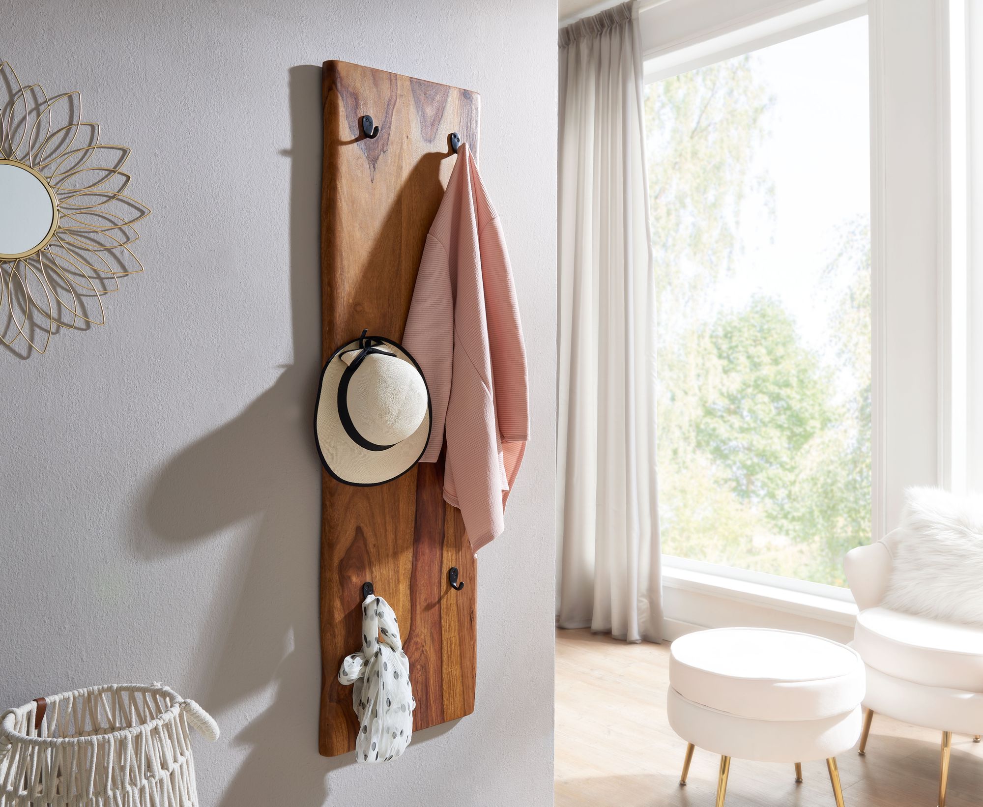 Garderoben Set FineBuy Holz Massiv Wandgarderobe Kommode Flurgarderobe Spiegel – Ansicht 5
