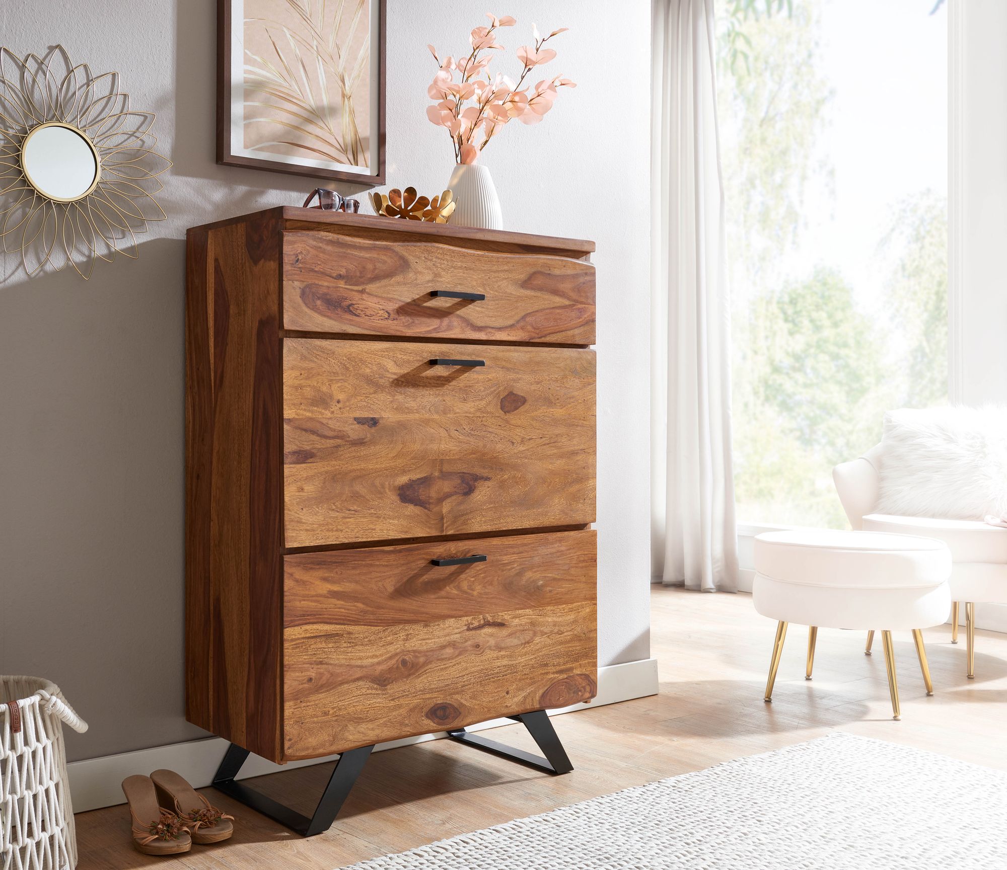 Garderoben Set FineBuy Holz Massiv Wandgarderobe Kommode Flurgarderobe Spiegel – Ansicht 8