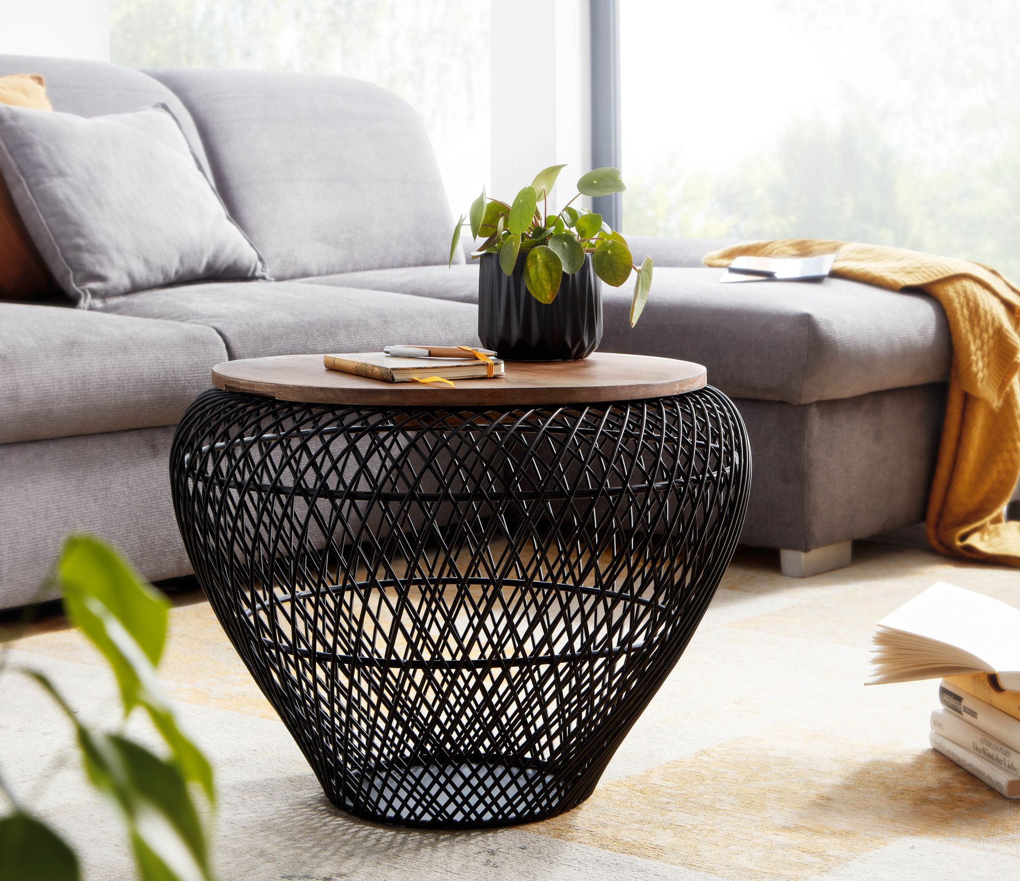 Couchtisch FineBuy Sofatisch Rund Metall Ø 60 cm Tisch Stauraum Wohnzimmertisch – Ansicht 2