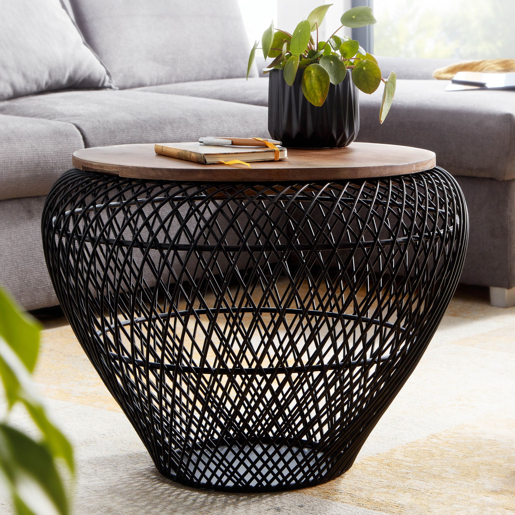 Couchtisch FineBuy Sofatisch Rund Metall Ø 60 cm Tisch Stauraum Wohnzimmertisch – Ansicht 1