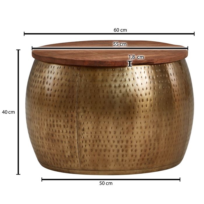 Couchtisch FineBuy Sofatisch Rund Metall Ø 60 cm Tisch Stauraum Wohnzimmertisch – Maßzeichnung