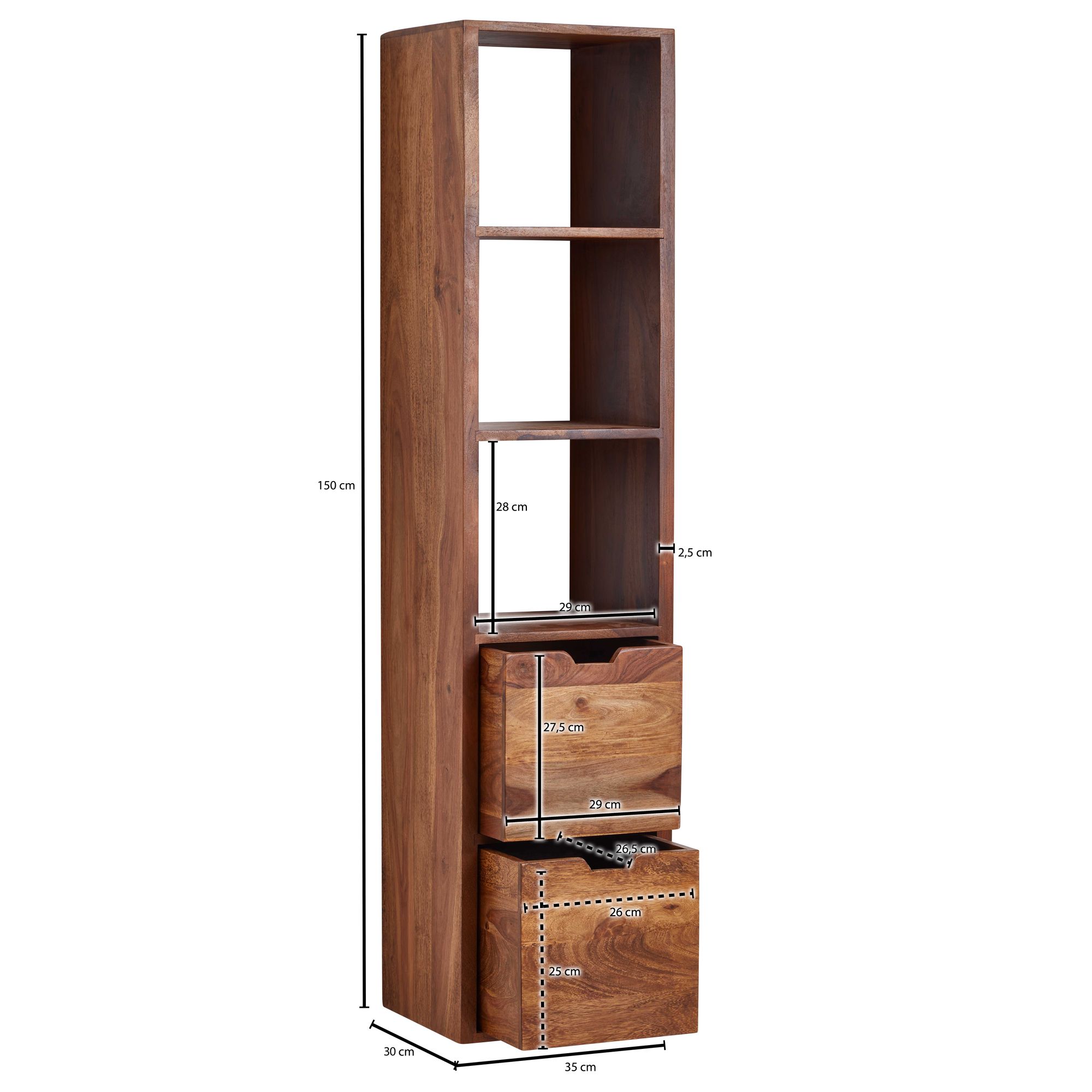 Wandregal FineBuy Schweberegal mit Schubladen 150 cm Holz Regal Hängend Massiv – Ansicht 3