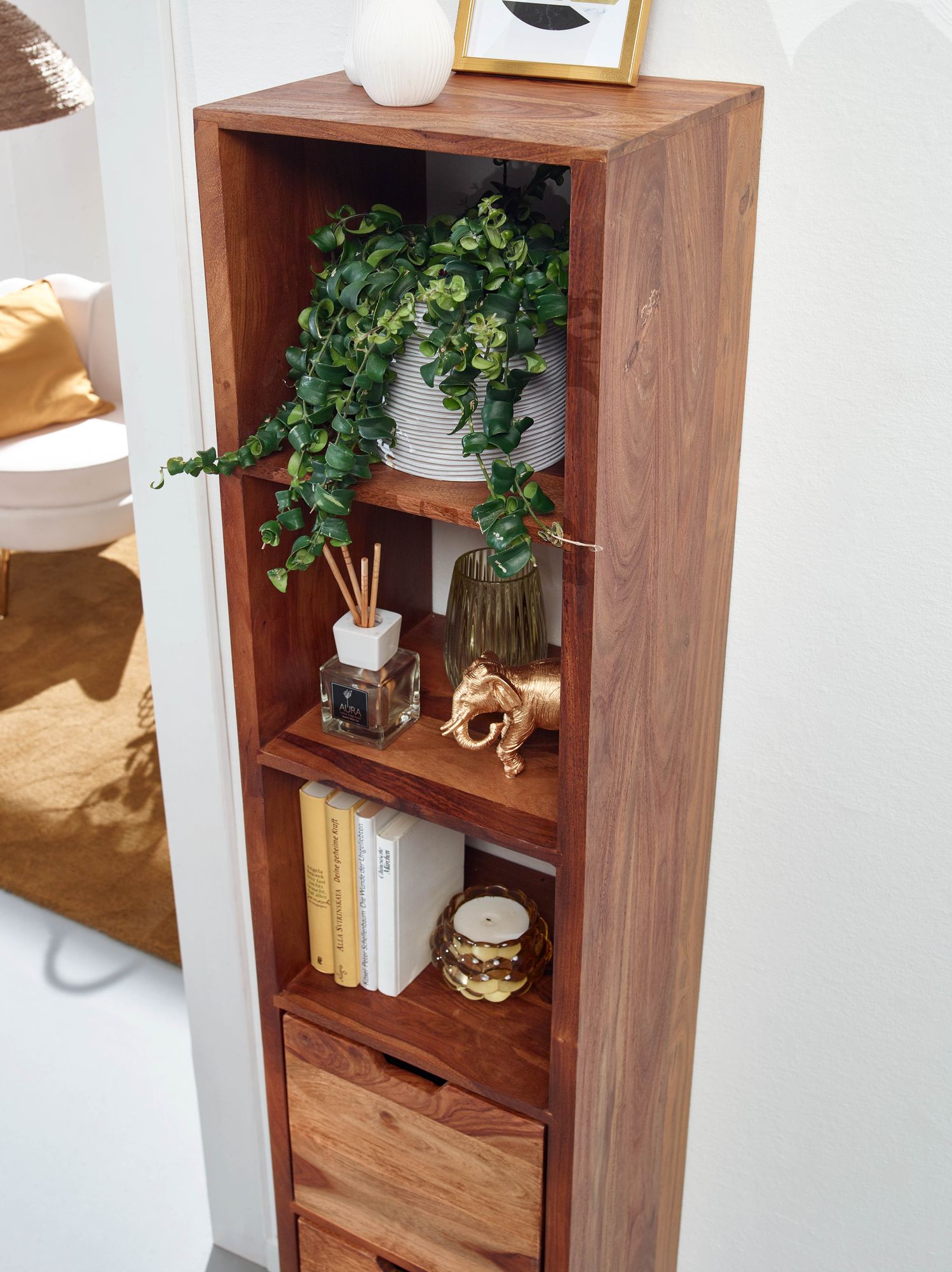 Wandregal FineBuy Schweberegal mit Schubladen 150 cm Holz Regal Hängend Massiv – Ansicht 4