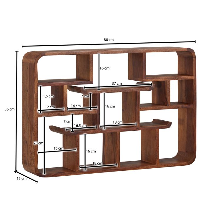 Wandregal Finebuy Hängeregal Holz Massiv 80x55x15 cm Regal Schweberegal Groß – Maßzeichnung