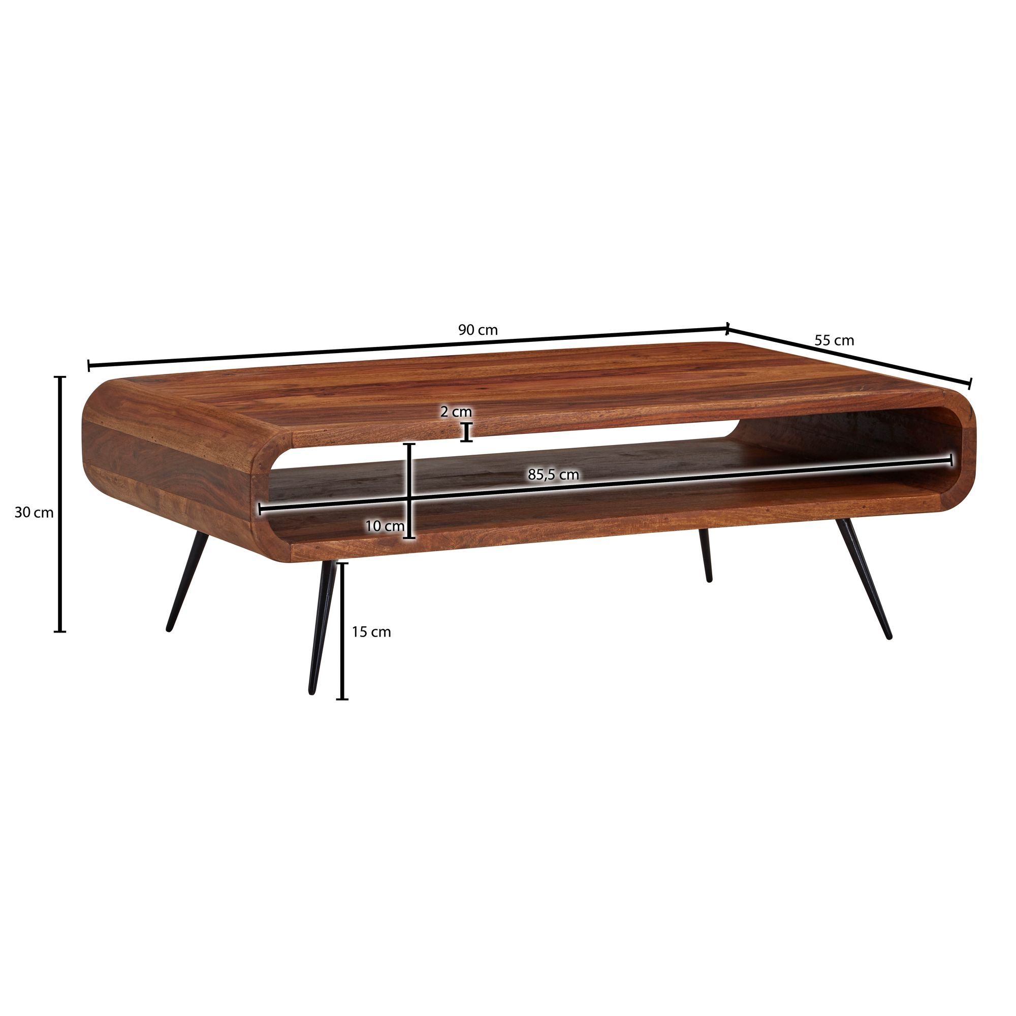 FineBuy Couchtisch Sheesham Massivholz 90cm Retro Design Ablage Wohnzimmertisch – Ansicht 3