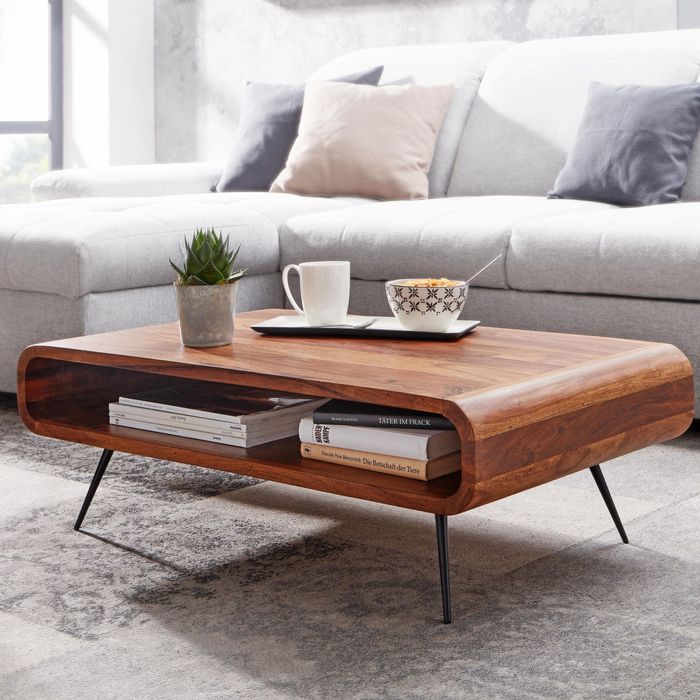 FineBuy Couchtisch 90x55x30 cm Sheesham Massivholz / Metall Sofatisch Eckig, Wohnzimmertisch mit Stauraum, Kaffeetisch Massiv, Kleiner Tisch Beistelltisch Wohnzimmer Modern Rechteckig 4251757711138