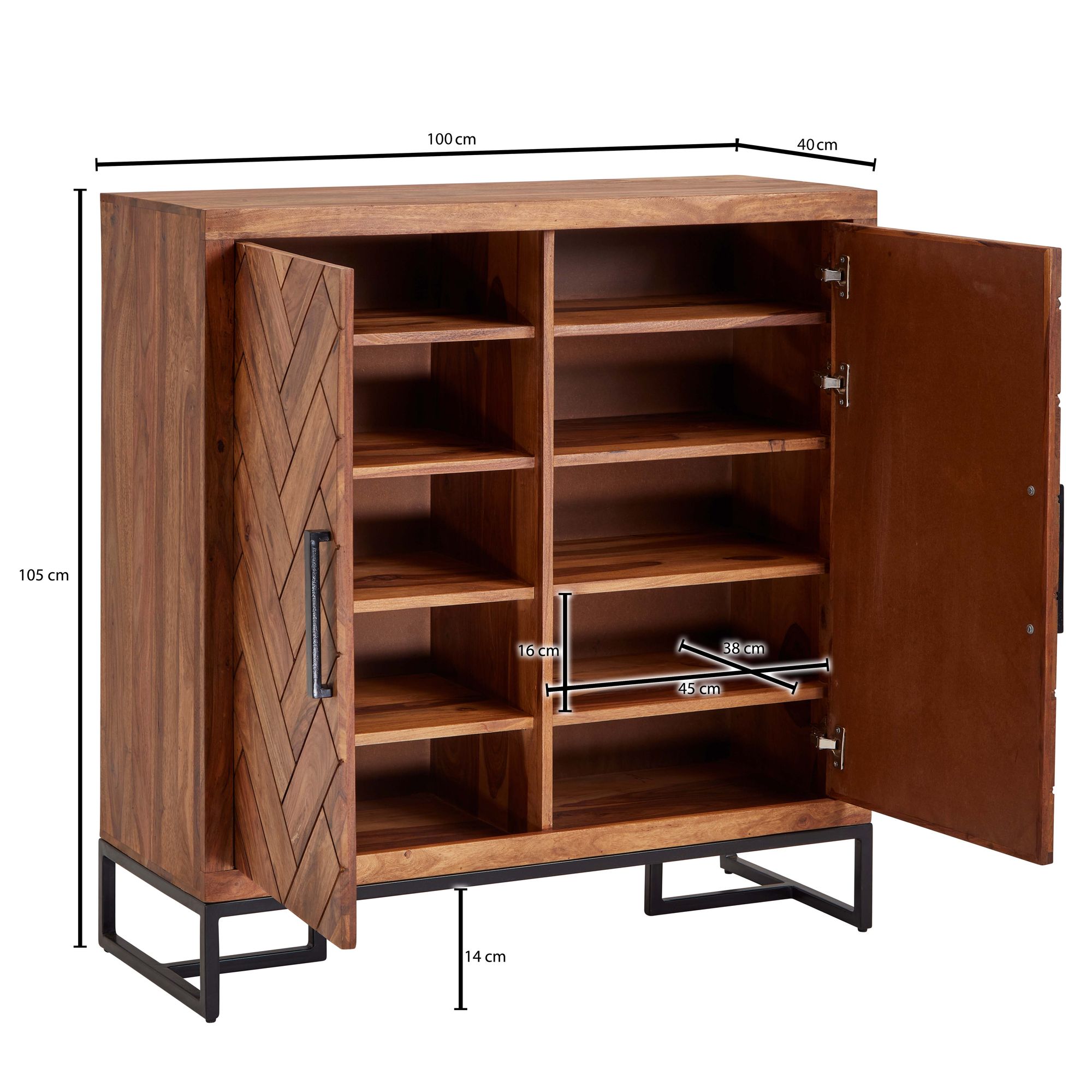 Massivholz Schuhschrank Sheesham 100cm Schuhkommode Garderobe Flur – Ansicht 3