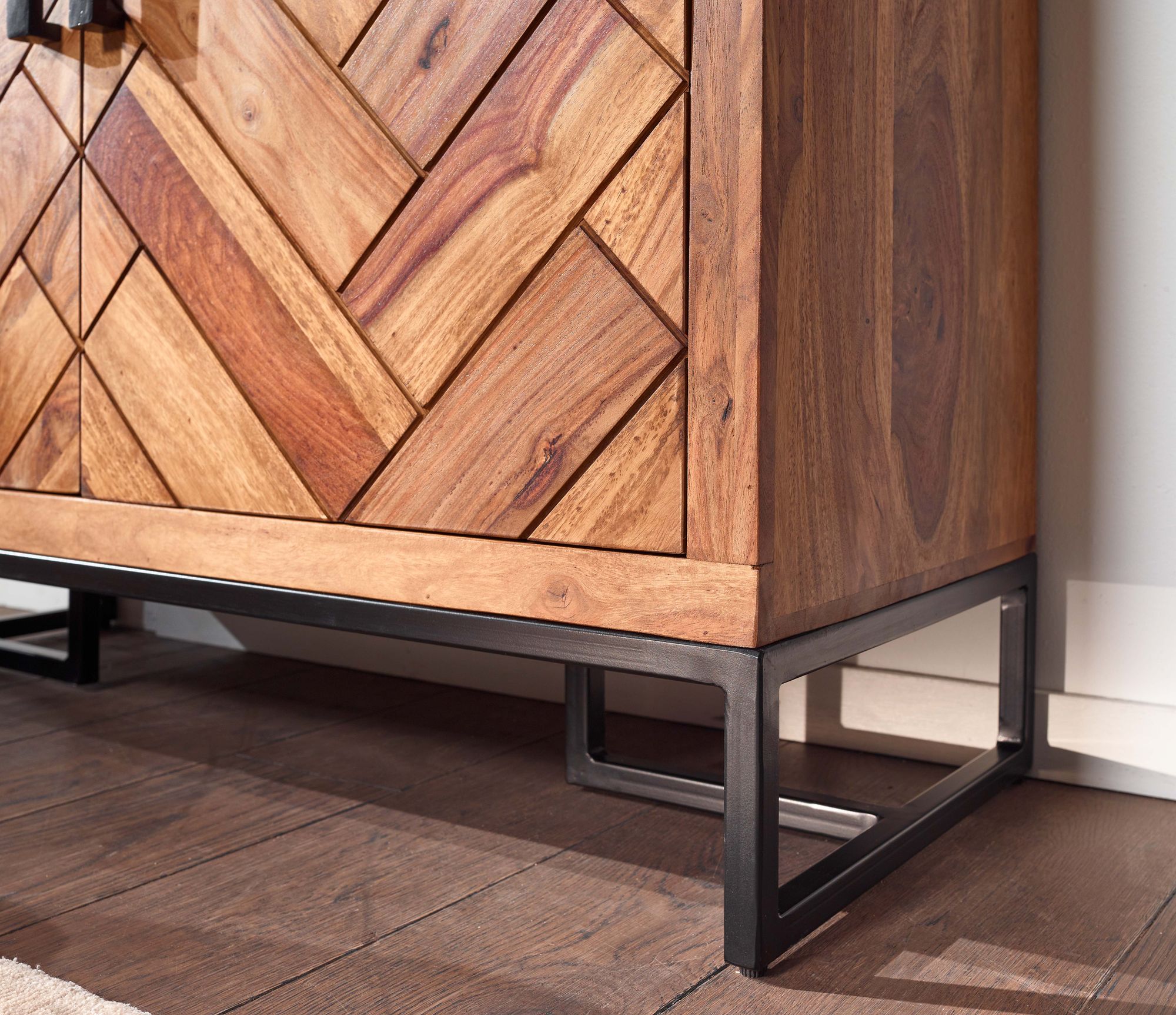 Massivholz Schuhschrank Sheesham 100cm Schuhkommode Garderobe Flur – Ansicht 5
