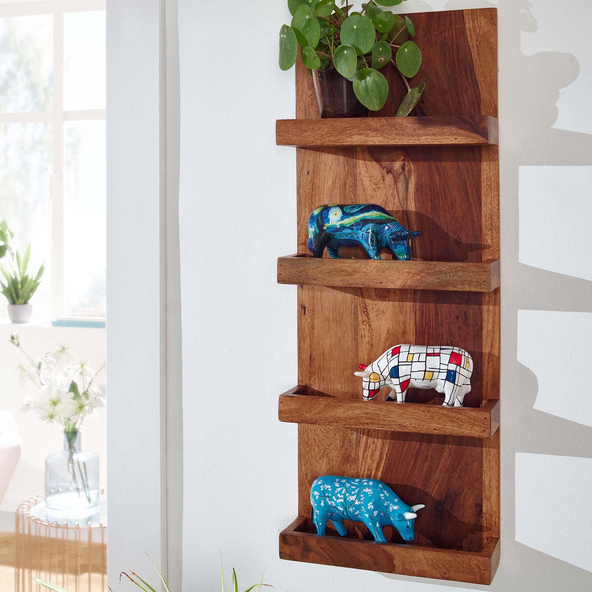 Wandregal FineBuy Hängeregal Holz Massiv 30x80x10 cm Regal Schweberegal Groß – Ansicht 1