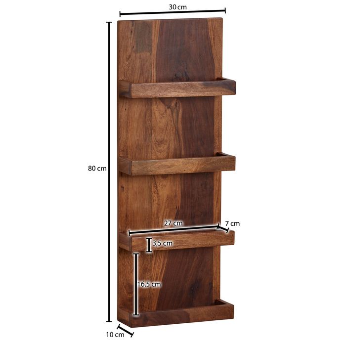 Wandregal FineBuy Hängeregal Holz Massiv 30x80x10 cm Regal Schweberegal Groß – Maßzeichnung