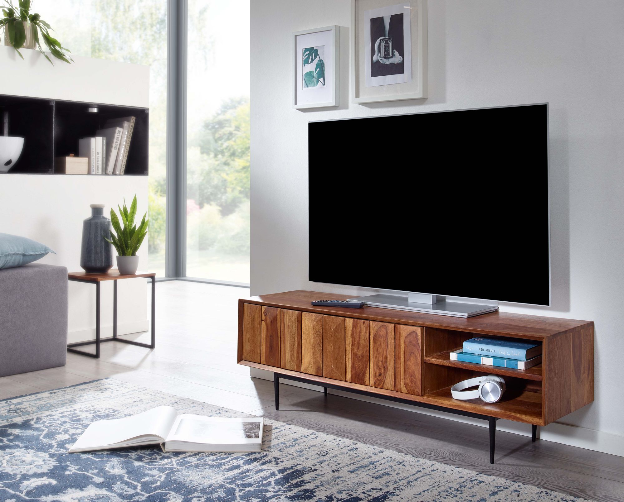 TV Schrank FineBuy Lowboard 123x42x35 cm Holz Fernsehkommode Fernsehschrank – Ansicht 7