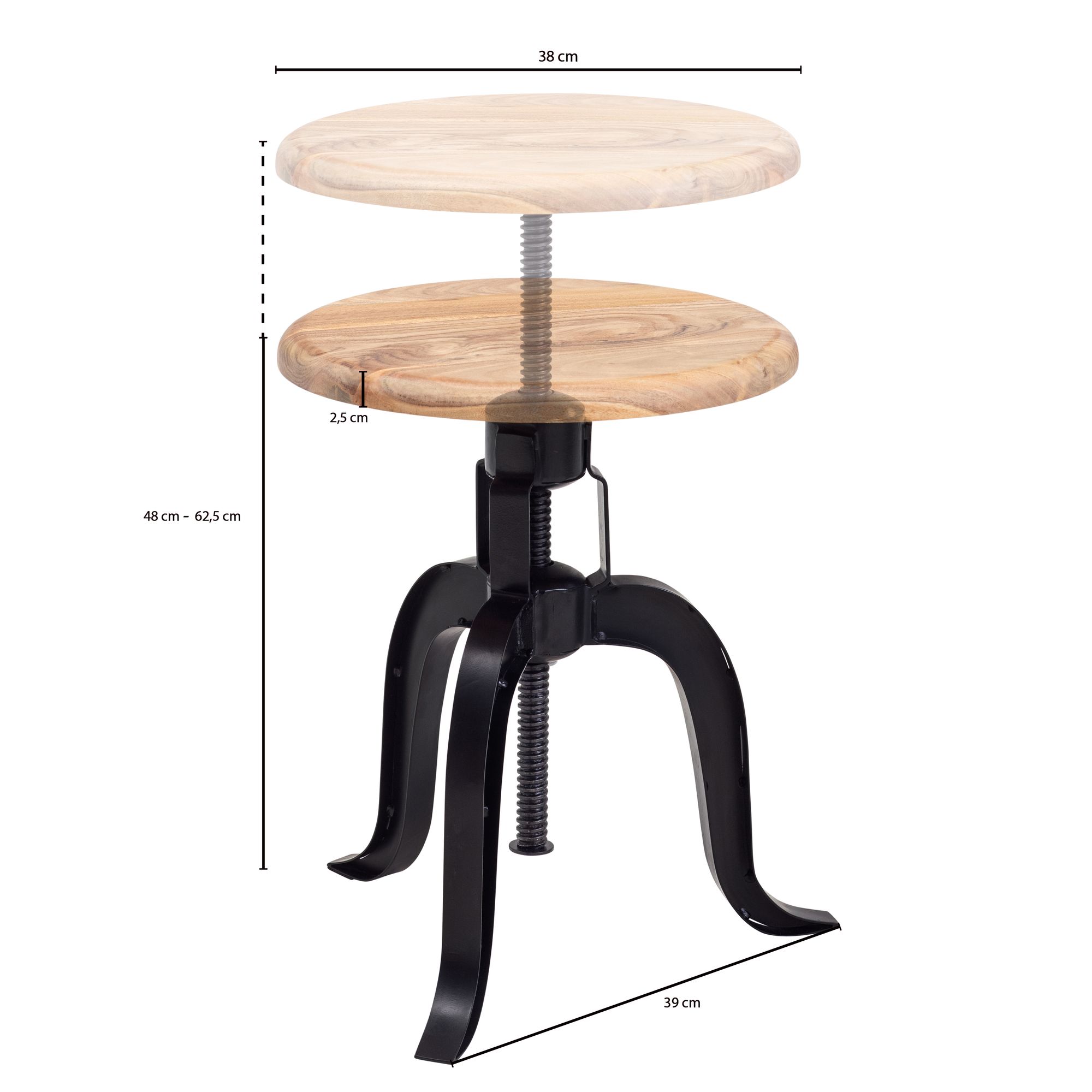 Drehhocker FineBuy Hocker Metall / Holz Massiv 39x62,5x39 cm Dekohocker Rund – Ansicht 3