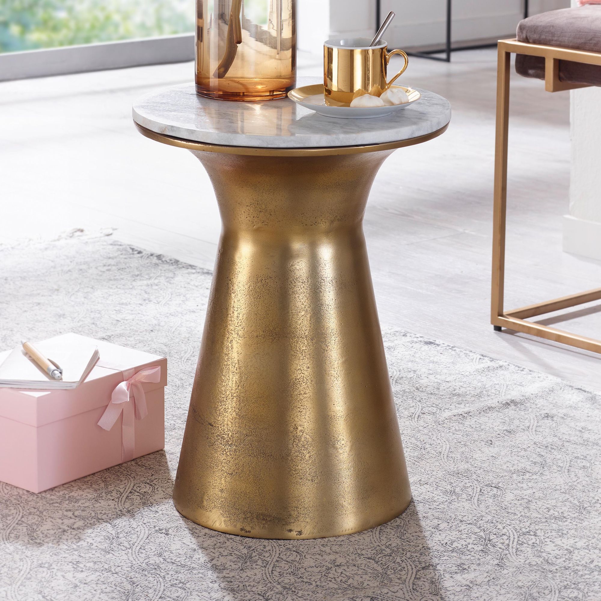 Beistelltisch FineBuy Echter Marmor Sofatisch Ø 35 cm Tisch Wohnzimmertisch Rund – Ansicht 1