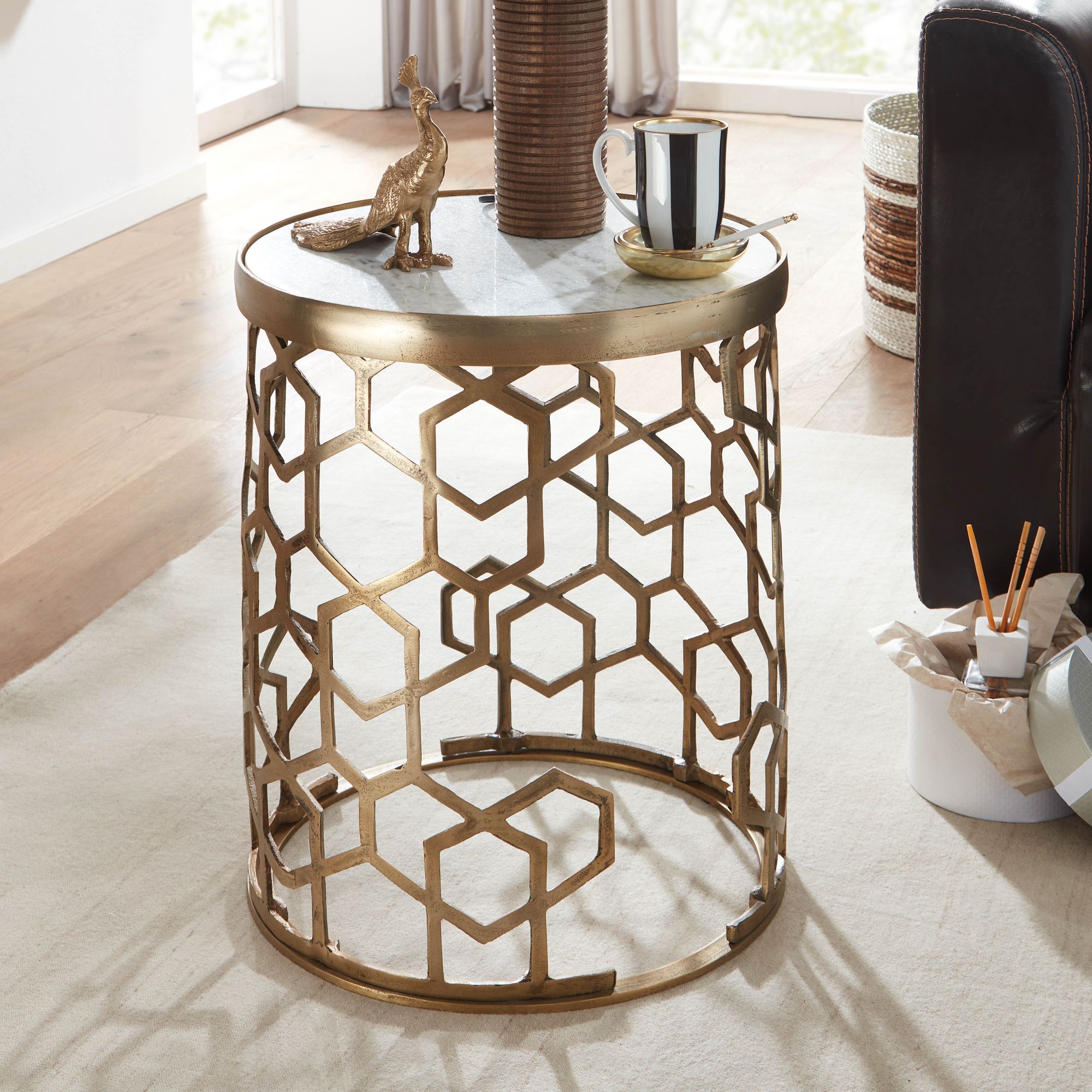 Beistelltisch FineBuy Sofatisch Echter Marmor Ø 44cm Tisch Wohnzimmertisch Rund – Ansicht 1
