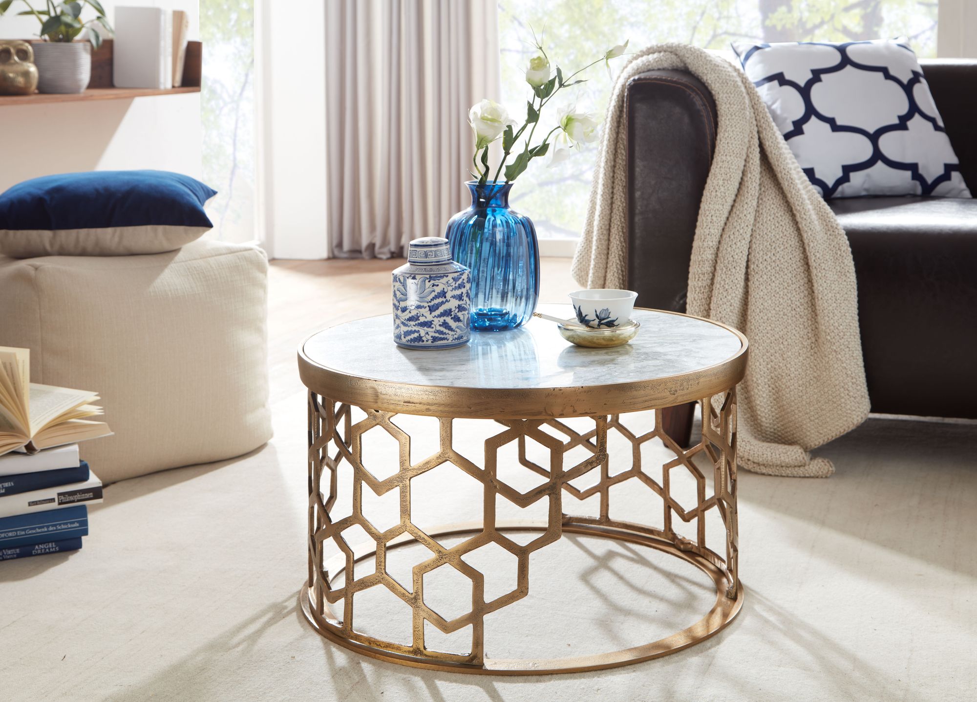 Couchtisch FineBuy Sofatisch Echter Marmor Ø 60 cm Tisch Wohnzimmertisch Rund – Ansicht 2