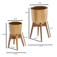 Blumentopf FineBuy Pflanzenkübel 2er Set Metall Holz Gold Rund Pflanzgefäß – Ansicht 3