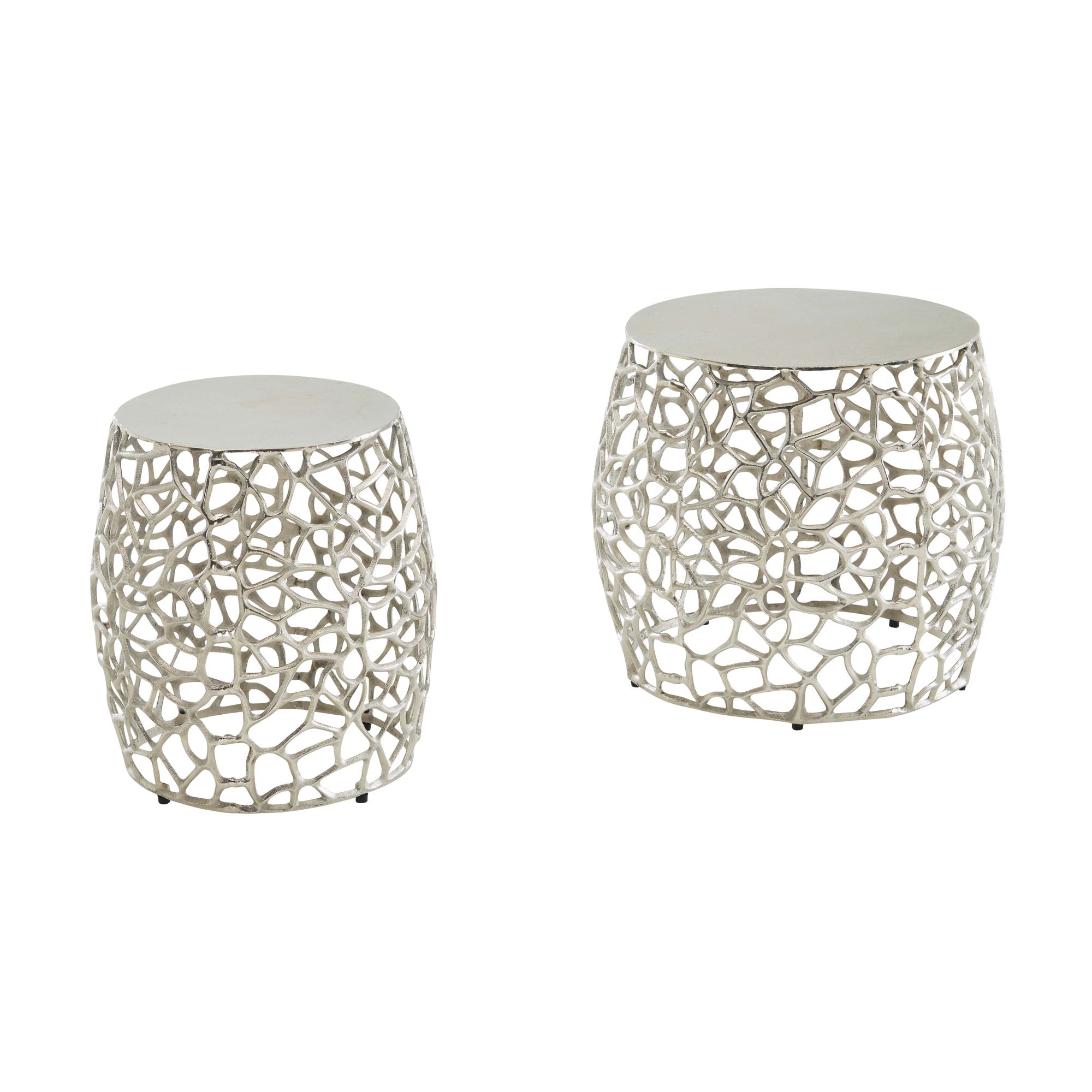 FineBuy Beistelltisch 2er Set Aluminium Design Satztisch Metall Rund, Wohnzimmertisch Couchtisch Ast-Struktur Modern, Sofatisch 2-teilig Wohnzimmer Dekotisch | Farbe: Silber FineBuy Beistelltisch 2er Set Aluminium Design Satztisch Metall Rund, Wohnzimmertisch Couchtisch Ast-Struktur Modern, Sofatisch 2-teilig Wohnzimmer Dekotisch | Farbe: Silber