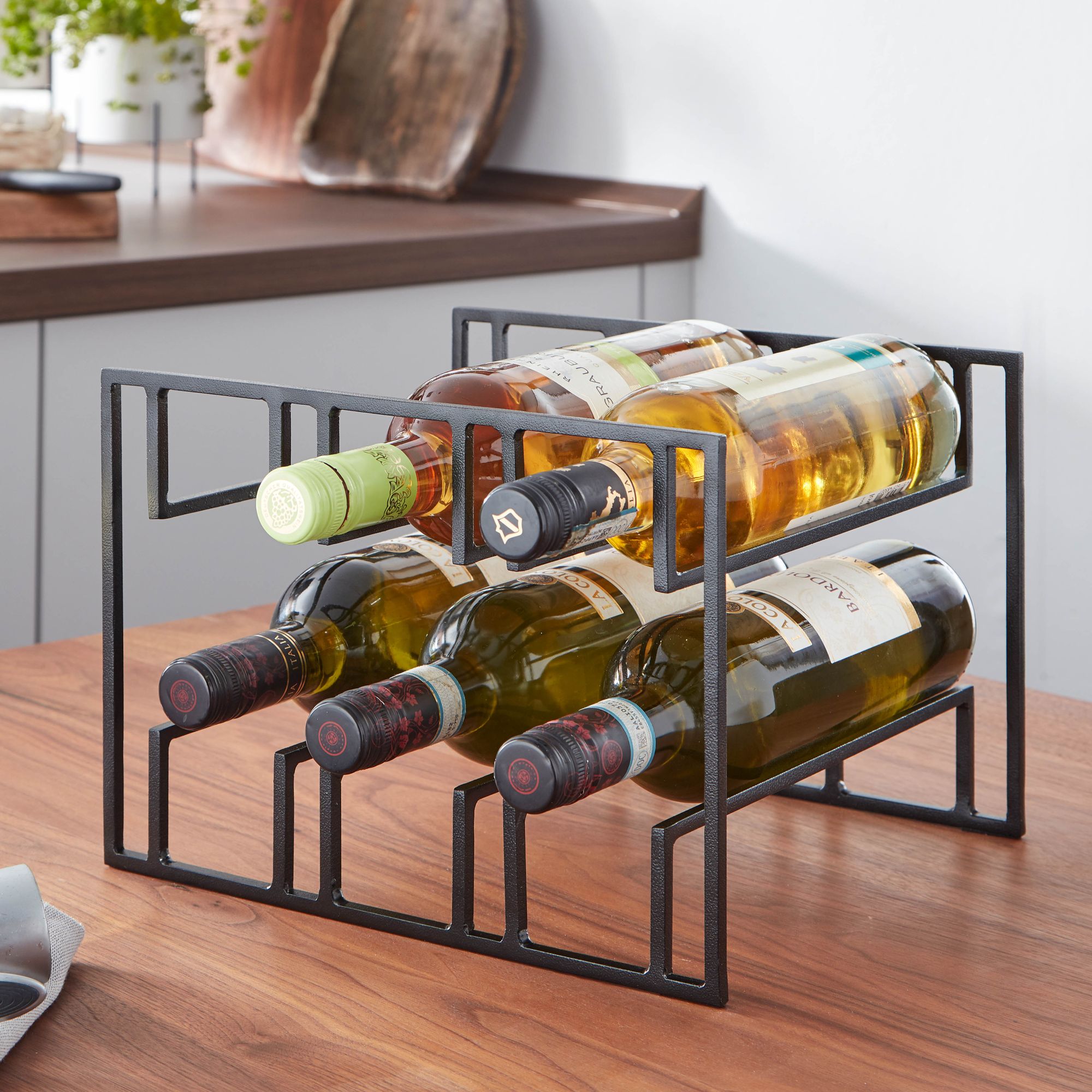 Weinregal 6 Flaschen Weinflaschenhalter Metall Schwarz Weinhalter Weinständer – Ansicht 1