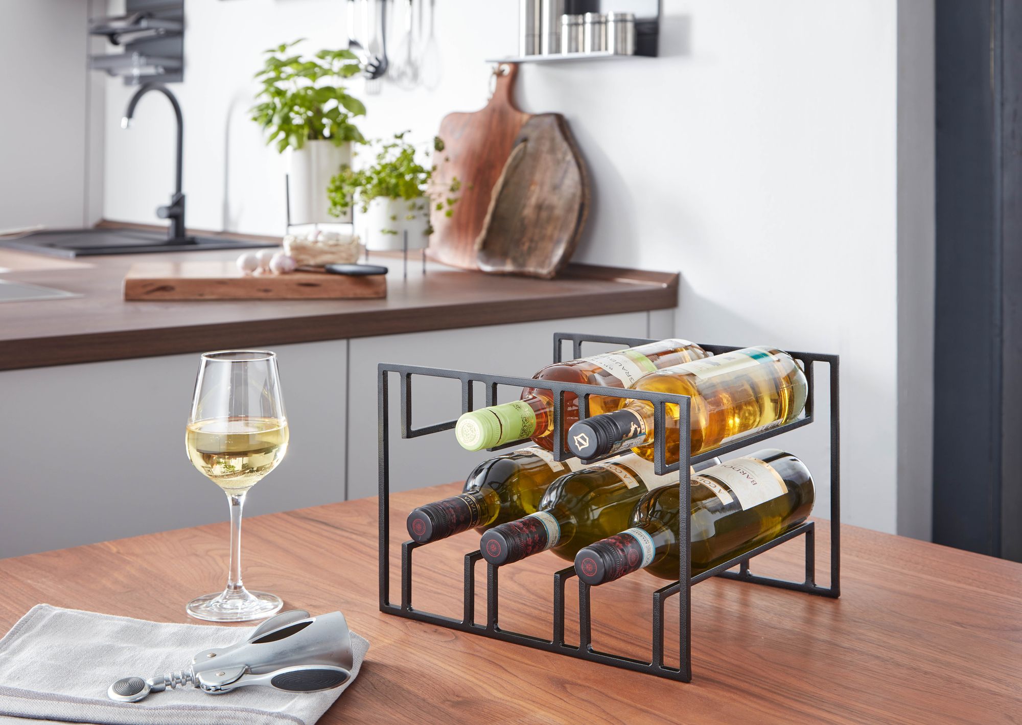 Weinregal 6 Flaschen Weinflaschenhalter Metall Schwarz Weinhalter Weinständer – Ansicht 2