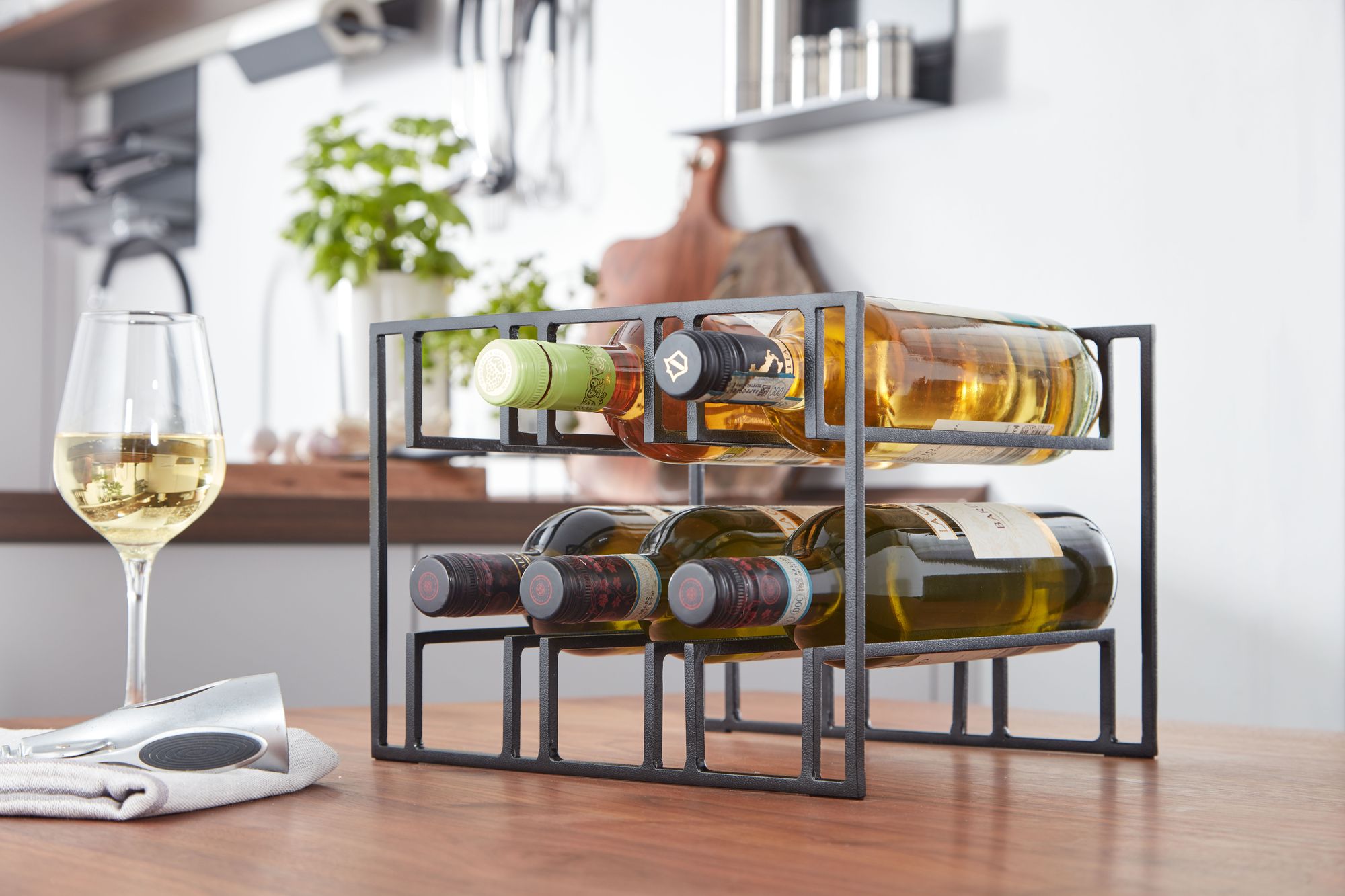 Weinregal 6 Flaschen Weinflaschenhalter Metall Schwarz Weinhalter Weinständer – Ansicht 4