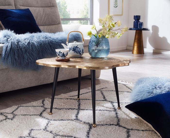 FineBuy Couchtisch Aluminium Baumscheibe 64x64x37 cm Sofatisch Metall Gold, Design Wohnzimmertisch Rund, Kleiner Kaffeetisch Modern, Beistelltisch Anstelltisch Wohnzimmer 4251757711671