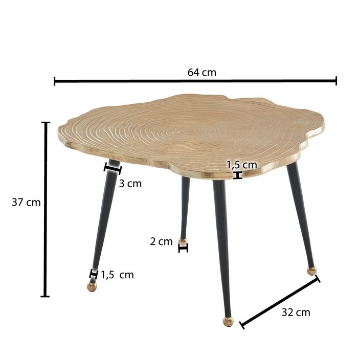 Couchtisch FineBuy Sofatisch Baumscheibe Metall 64x64x37 Tisch Wohnzimmertisch – Maßzeichnung