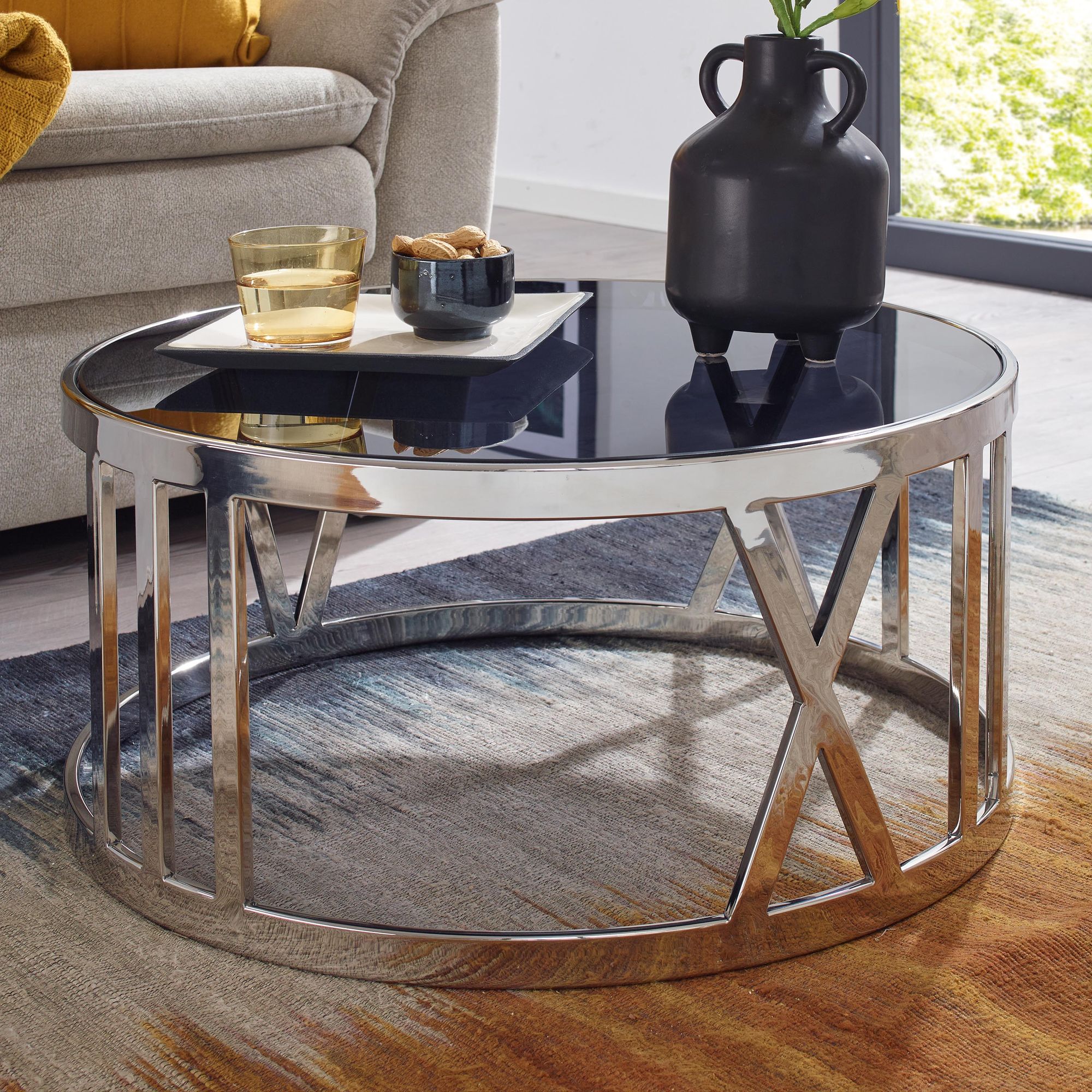 FineBuy Couchtisch Glas Metall Sofatisch Ø60cm Tisch Wohnzimmertisch Rund Modern – Ansicht 1