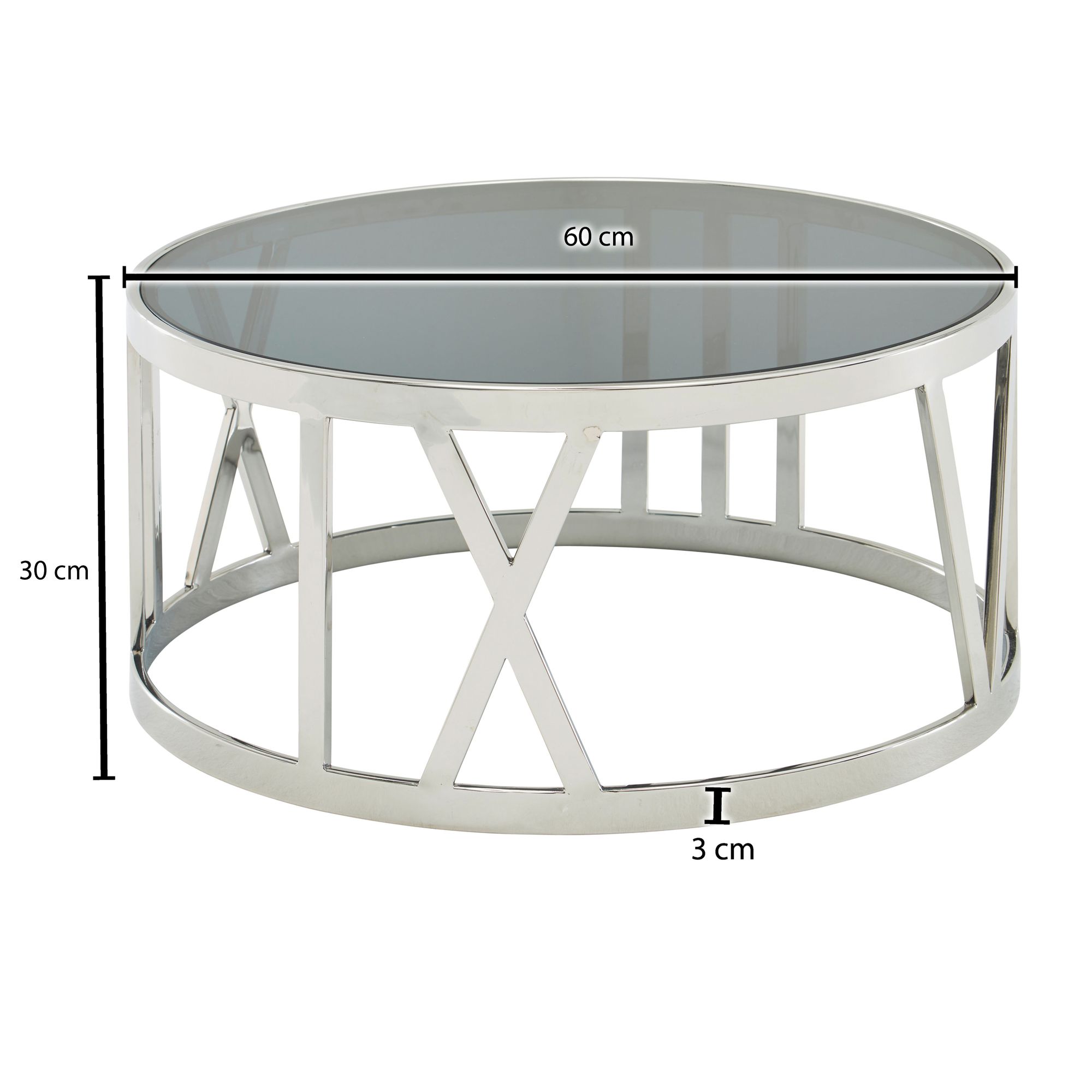 FineBuy Couchtisch Glas Metall Sofatisch Ø60cm Tisch Wohnzimmertisch Rund Modern – Ansicht 3