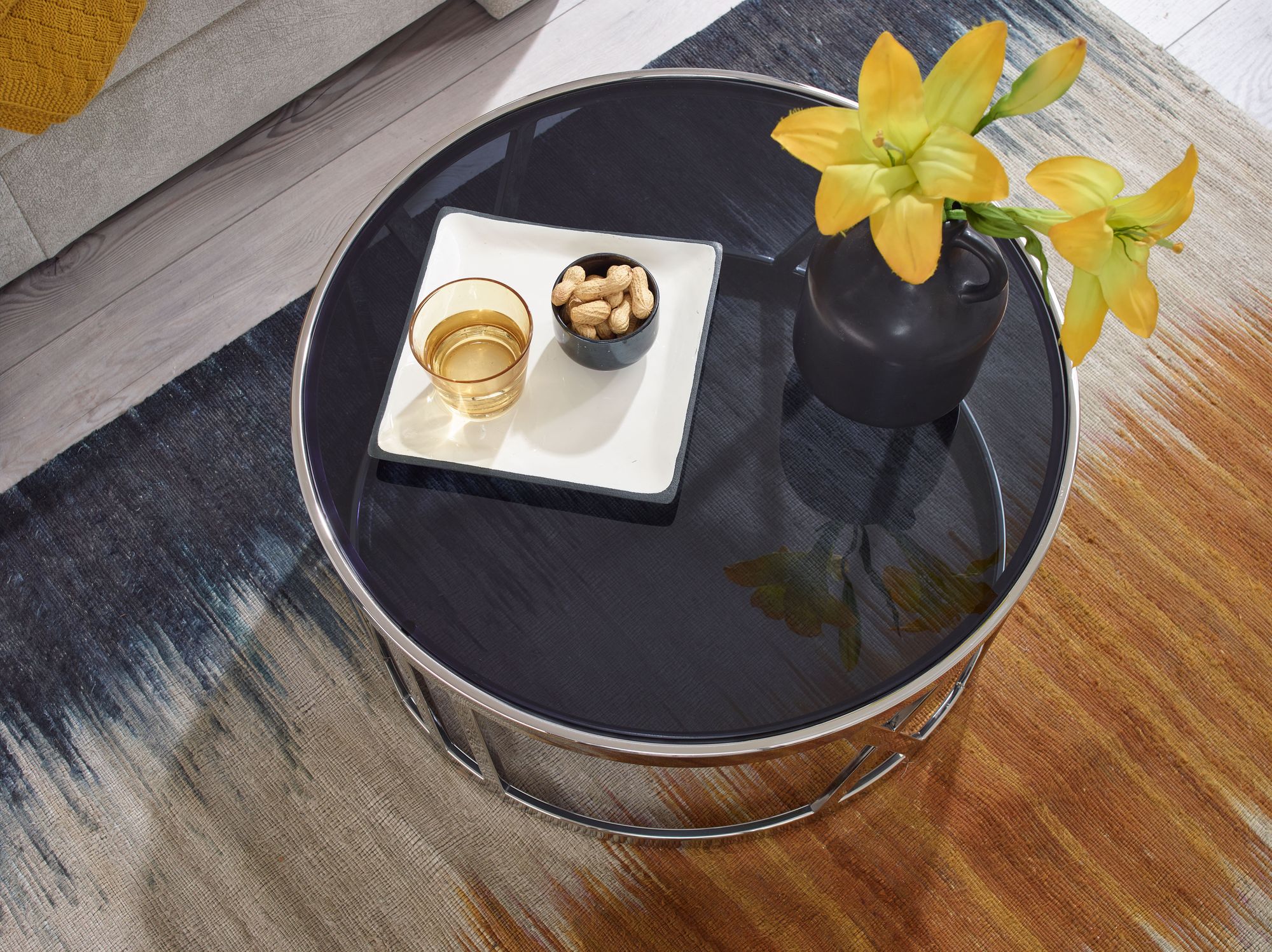 FineBuy Couchtisch Glas Metall Sofatisch Ø60cm Tisch Wohnzimmertisch Rund Modern – Ansicht 4