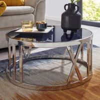 FineBuy Couchtisch Glas Metall Sofatisch Ø60cm Tisch Wohnzimmertisch Rund Modern – Ansicht 1