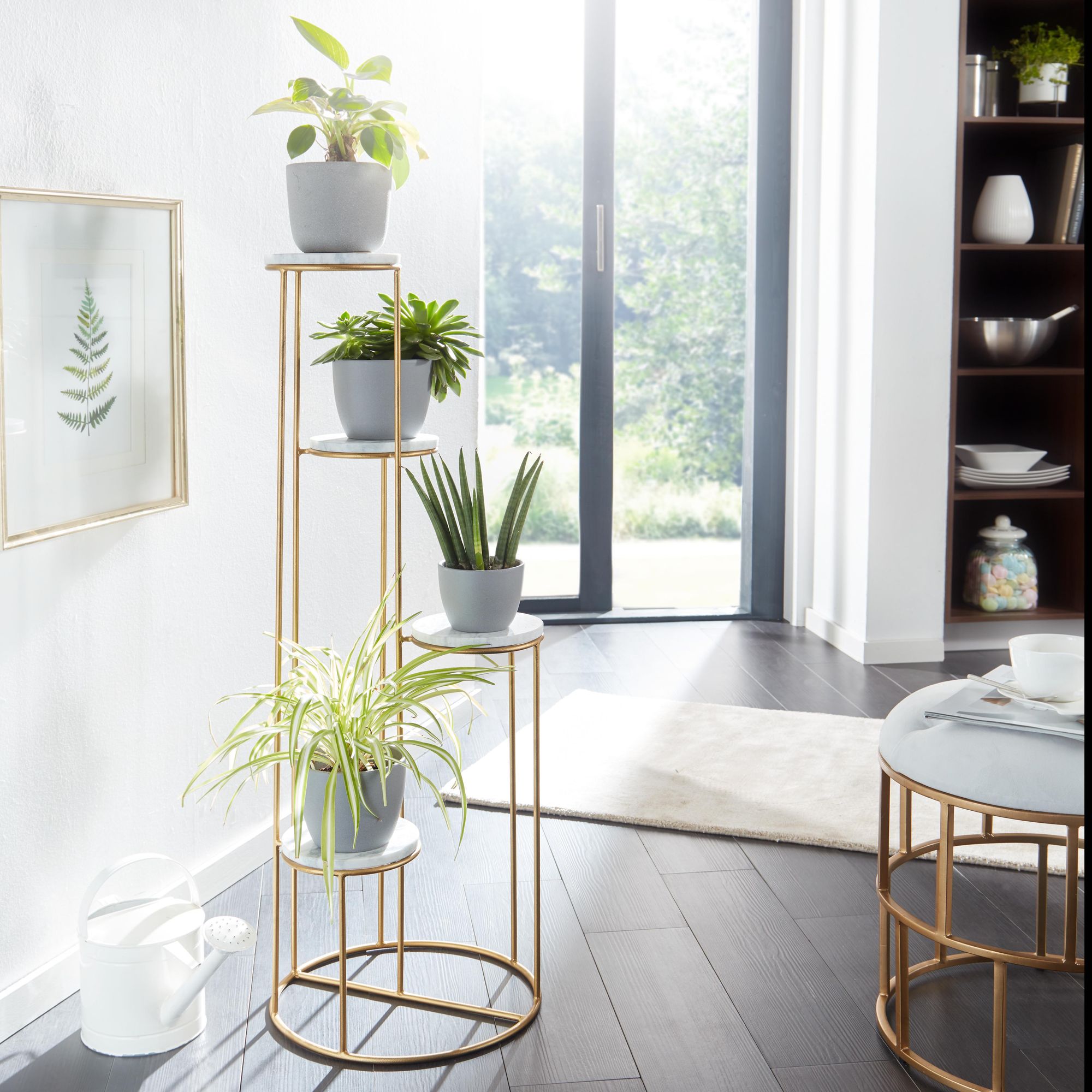 Blumenständer FineBuy Blumensäule 36,5x107,5x36,5 cm Marmor Weiß Pflanzenständer – Ansicht 1