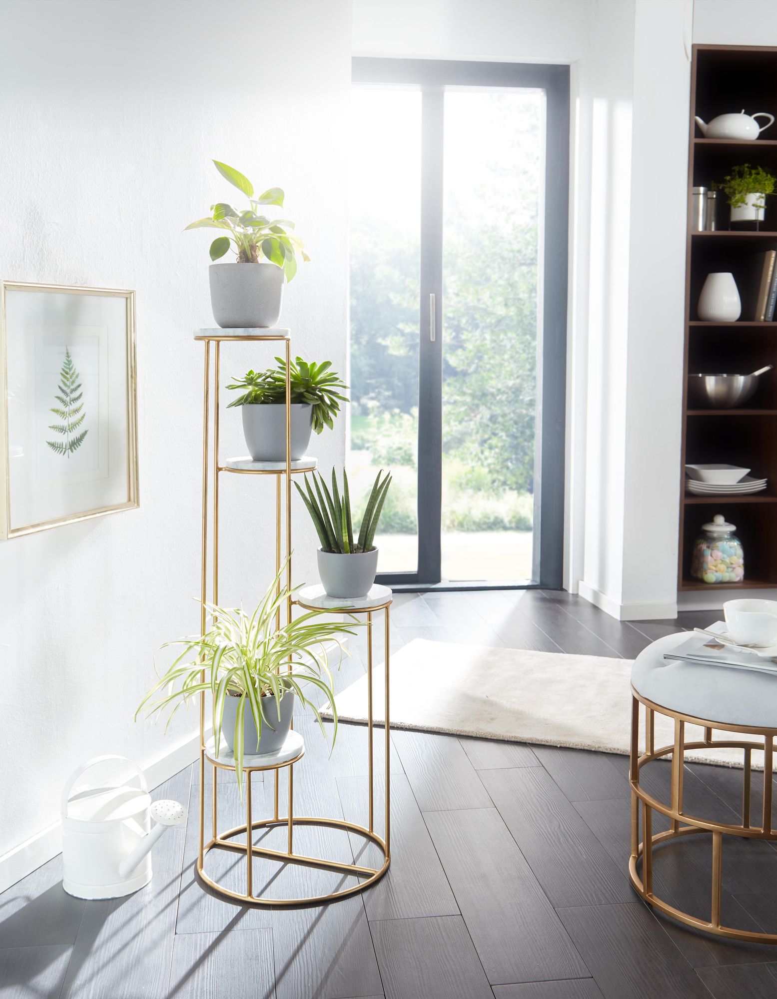 Blumenständer FineBuy Blumensäule 36,5x107,5x36,5 cm Marmor Weiß Pflanzenständer – Ansicht 2