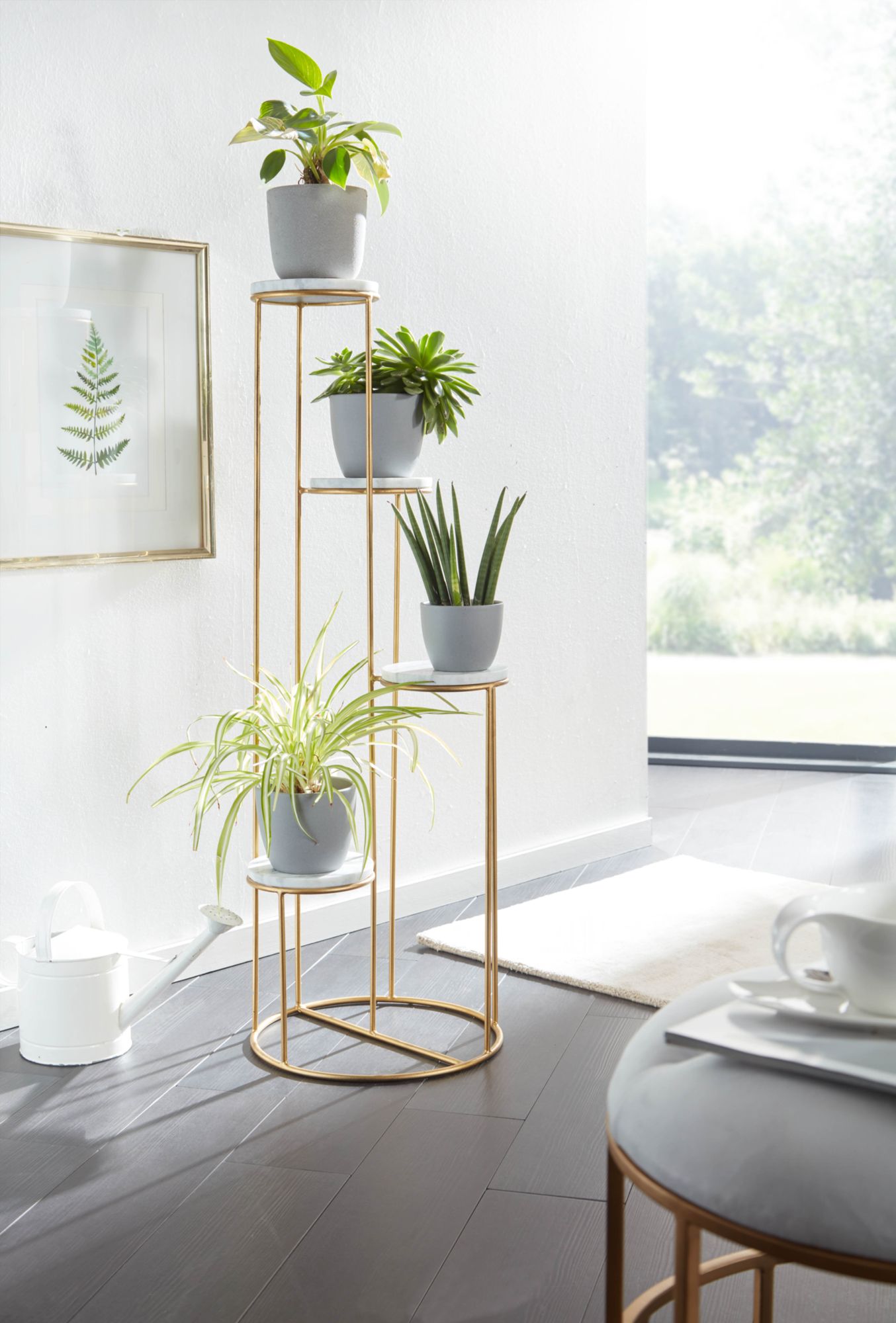 Blumenständer FineBuy Blumensäule 36,5x107,5x36,5 cm Marmor Weiß Pflanzenständer – Ansicht 4
