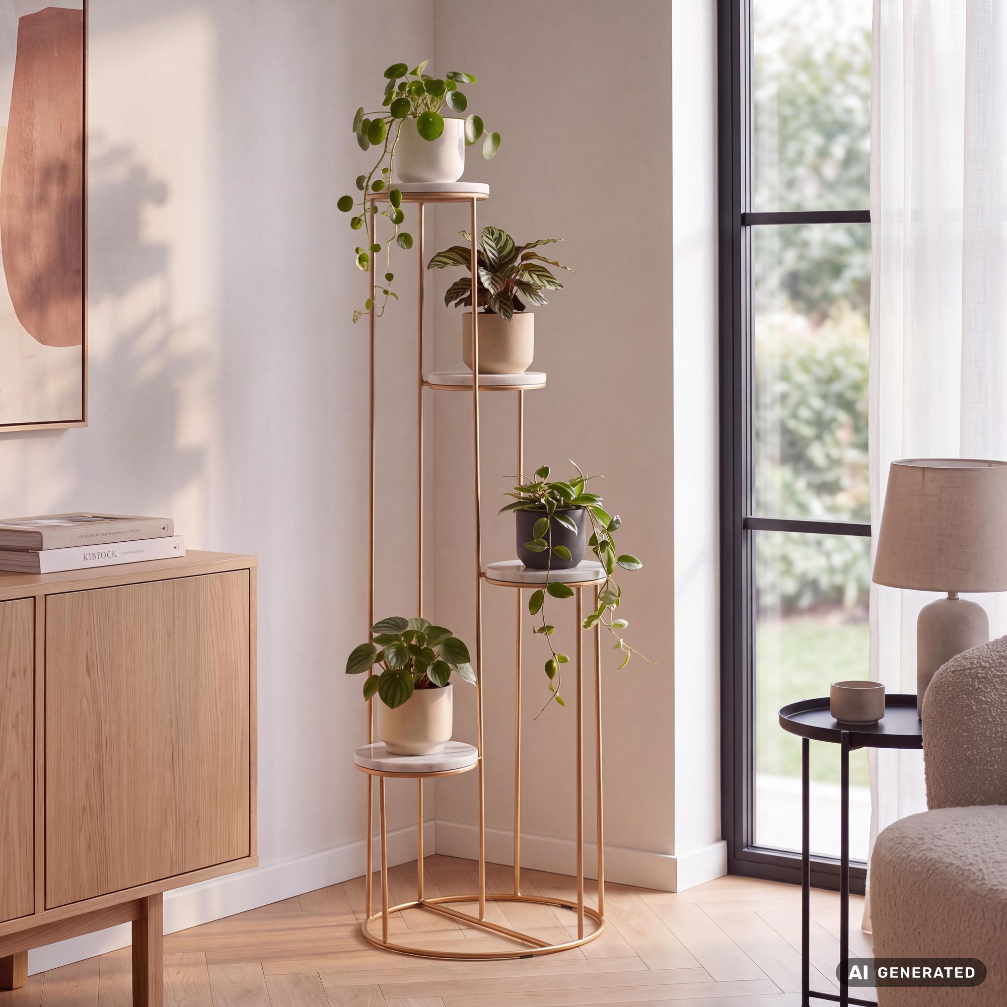 Blumenständer FineBuy Blumensäule 36,5x107,5x36,5 cm Marmor Weiß Pflanzenständer – Ansicht 1