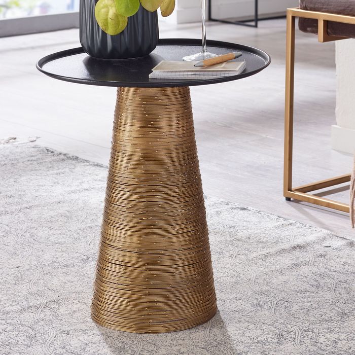 FineBuy Beistelltisch Gold Schwarz 40x40x45 cm Anstelltisch Aluminium, Kleiner Sofatisch Metall Rund, Wohnzimmertisch Couch Modern, Couchtisch Hoch