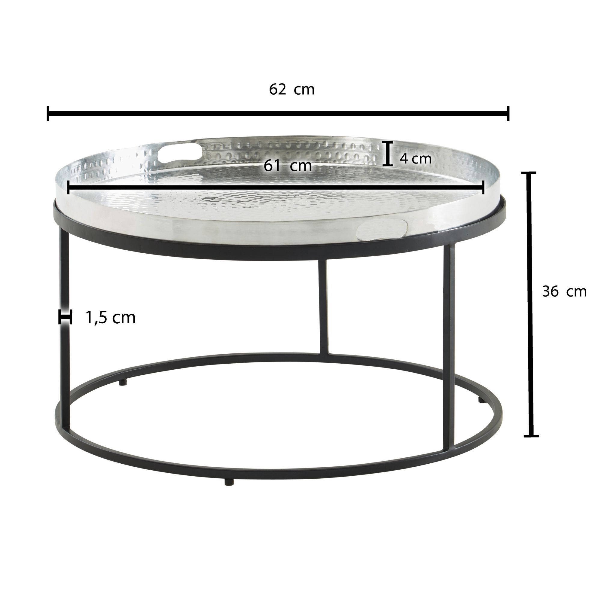 Couchtisch FineBuy Sofatisch Metall Hammerschlag Ø 62 cm Wohnzimmertisch Tisch – Ansicht 2