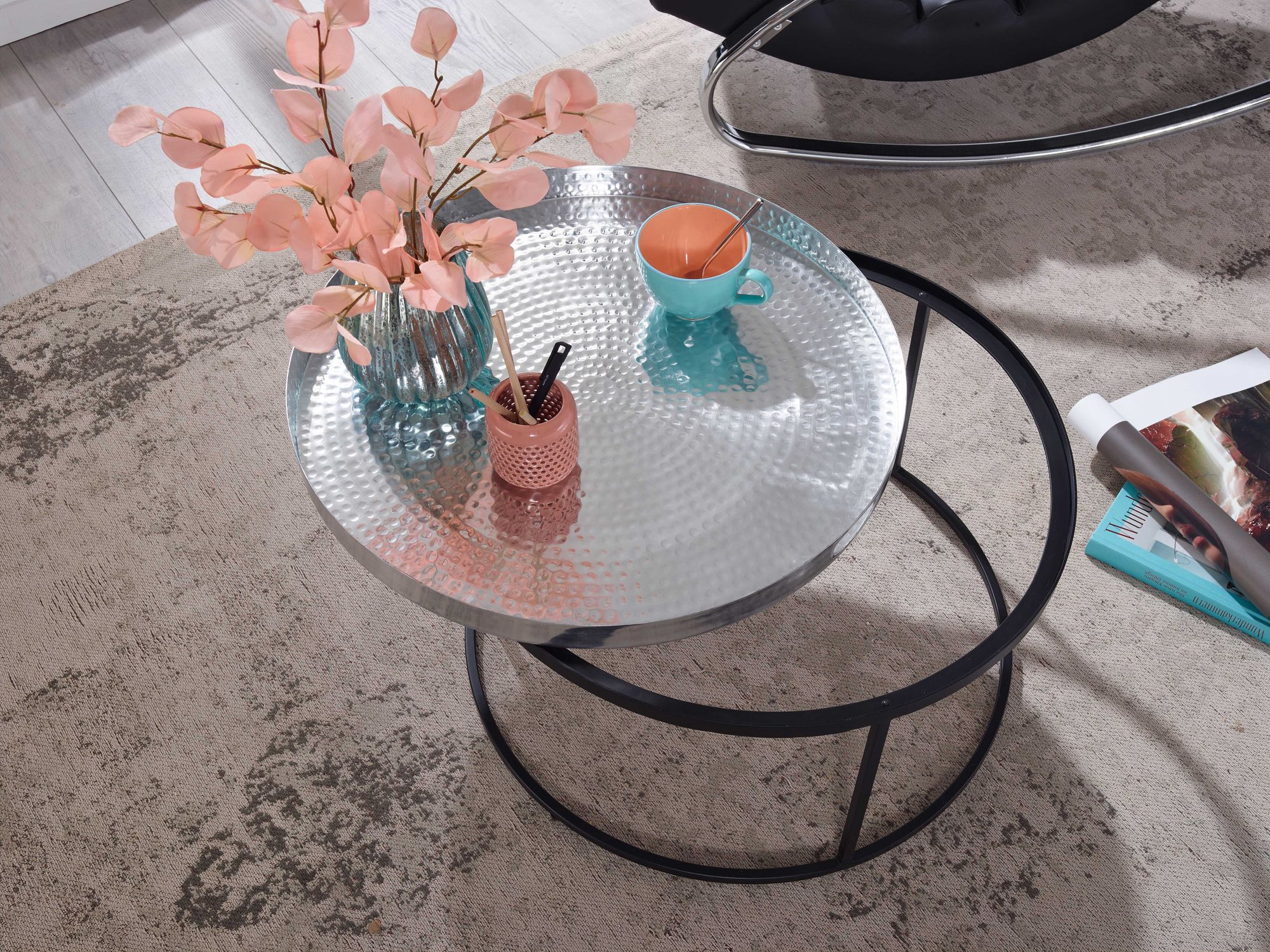 Couchtisch FineBuy Sofatisch Metall Hammerschlag Ø 62 cm Wohnzimmertisch Tisch – Ansicht 4
