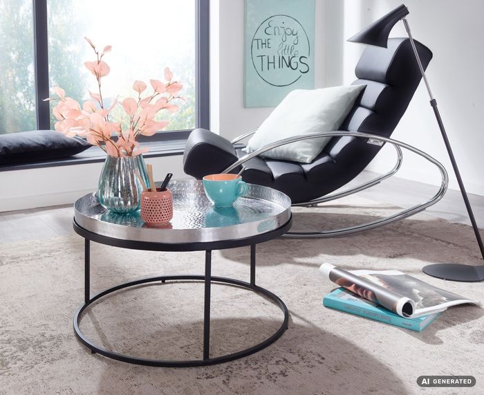 Couchtisch FineBuy Sofatisch Metall Hammerschlag Ø 62 cm Wohnzimmertisch Tisch
