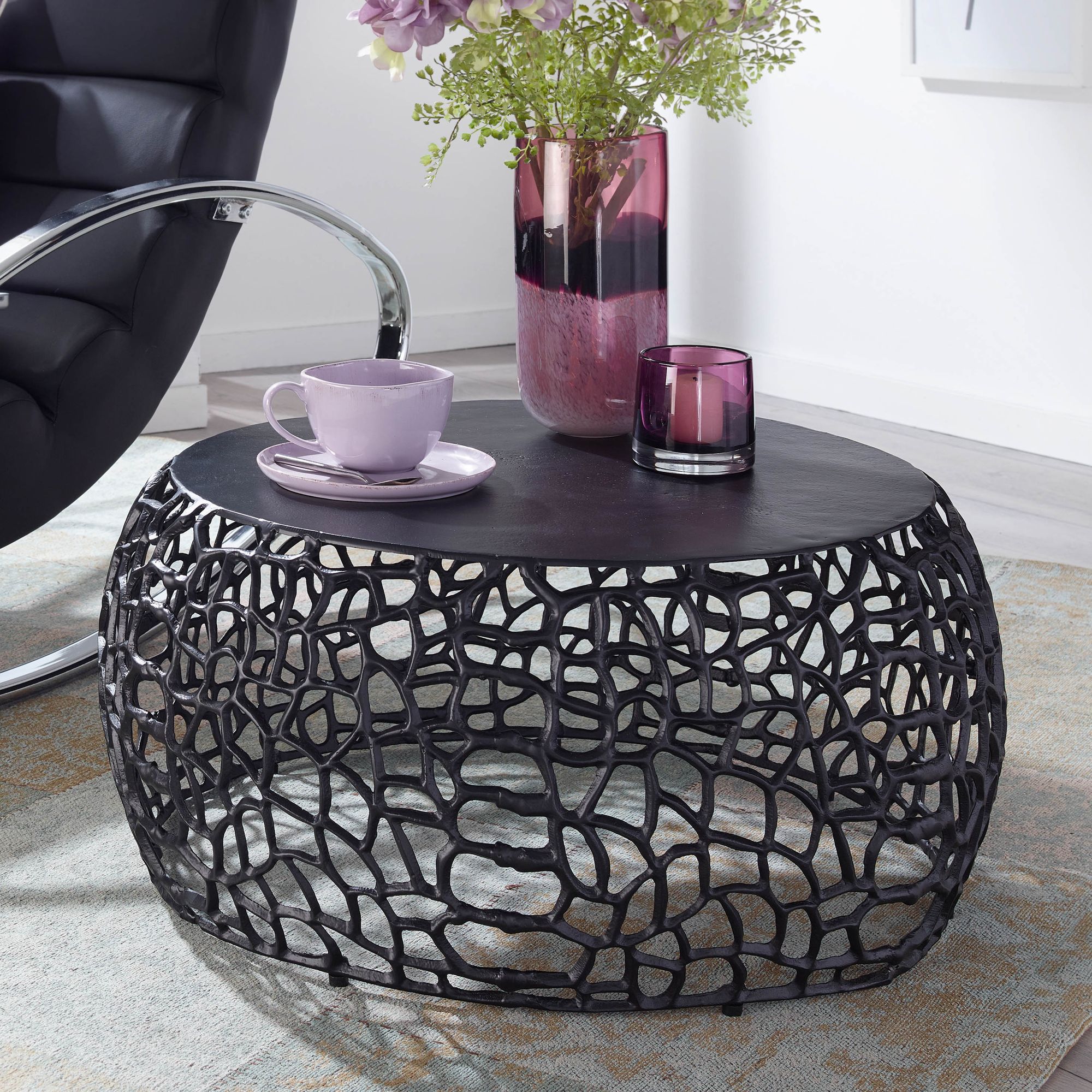 Couchtisch FineBuy Metall Sofatisch Ø 66 cm Tisch Wohnzimmertisch Rund Aluminium – Ansicht 1