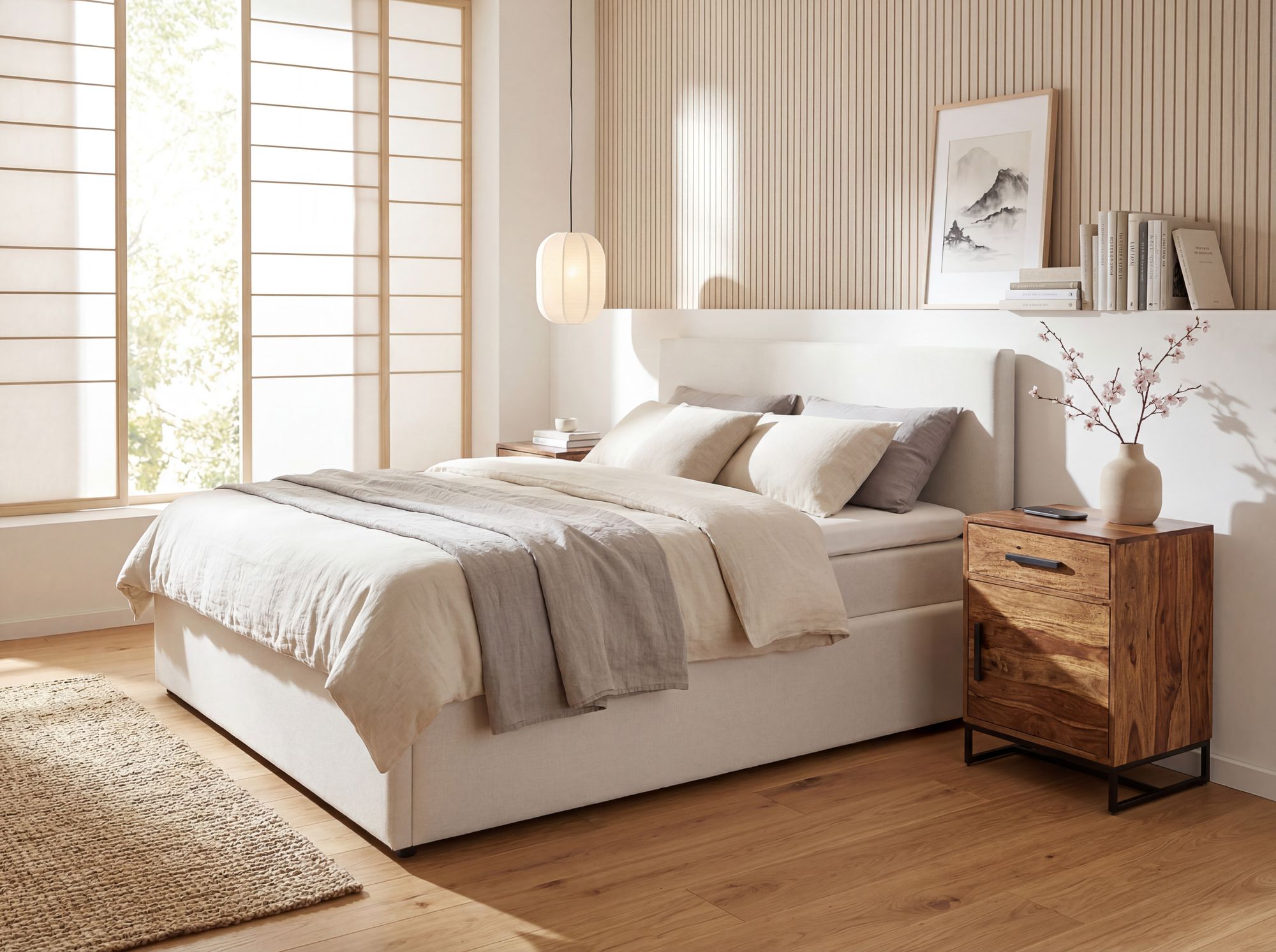 Nachttisch FineBuy Nachtkommode Boxspringbett Massivholz 45x35x65 cm Schublade – Ansicht 2