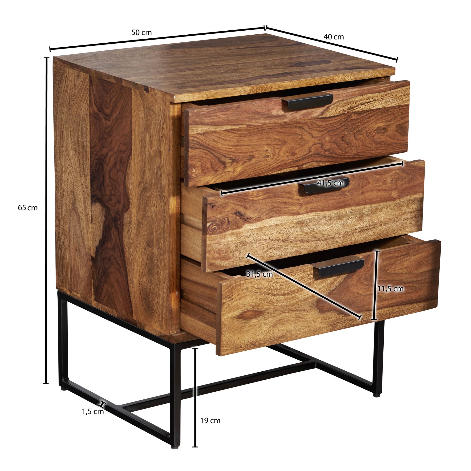 Nachttisch FineBuy Nachtkommode Boxspringbett Massivholz 50x40x65 cm Schubladen – Ansicht 3