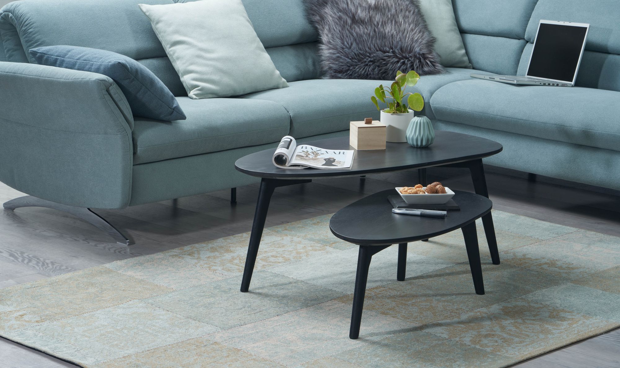 Couchtisch FineBuy Wohnzimmertisch 2er Set Nierenform Holz Beistelltisch Tisch – Ansicht 2