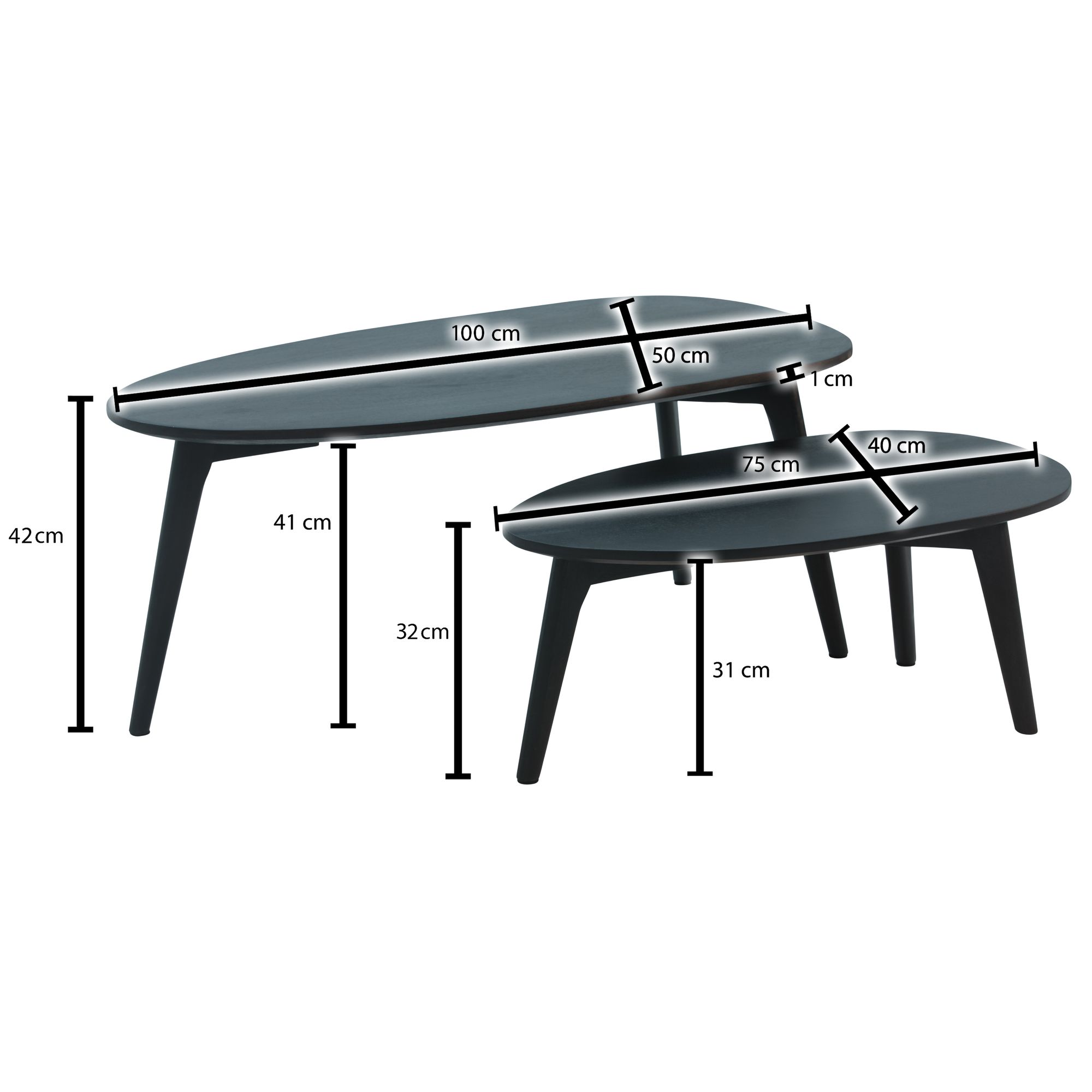 Couchtisch FineBuy Wohnzimmertisch 2er Set Nierenform Holz Beistelltisch Tisch – Ansicht 3