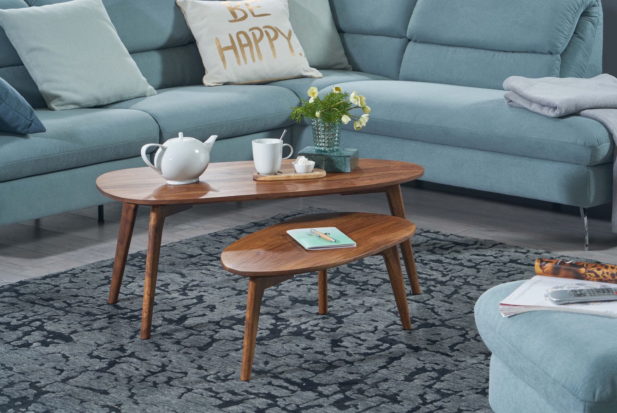 Couchtisch FineBuy Wohnzimmertisch 2er Set Nierenform Holz Beistelltisch Tisch – Ansicht 2