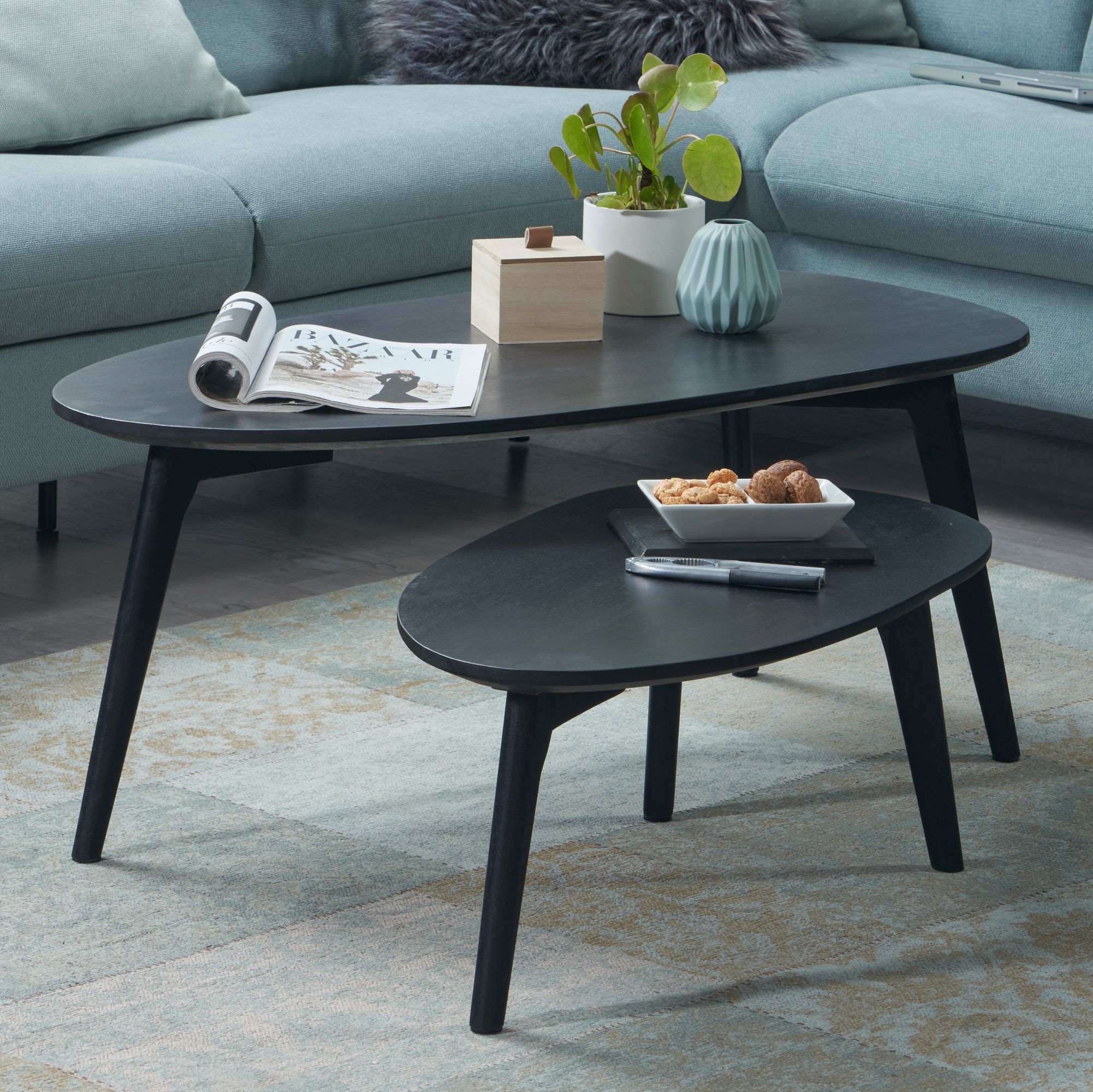 Couchtisch FineBuy Wohnzimmertisch 2er Set Nierenform Holz Beistelltisch Tisch – Ansicht 1