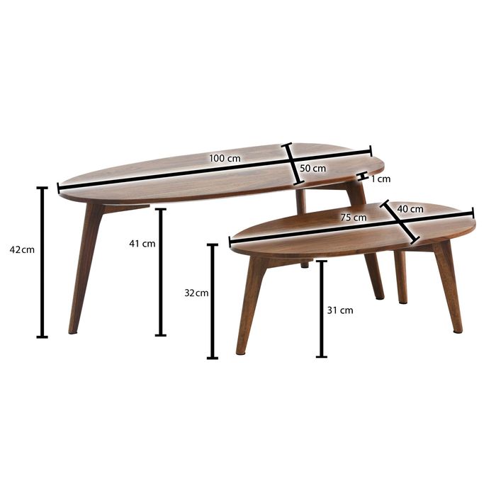 Couchtisch FineBuy Wohnzimmertisch 2er Set Nierenform Holz Beistelltisch Tisch – Maßzeichnung