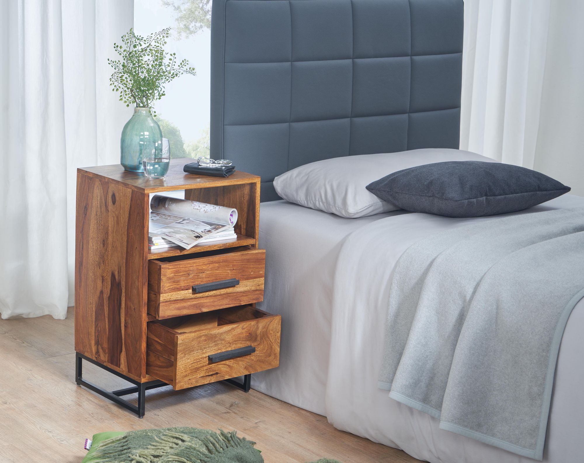 Nachttisch FineBuy Nachtkommode Boxspringbett Massivholz 40x35x66 cm Schubladen – Ansicht 7