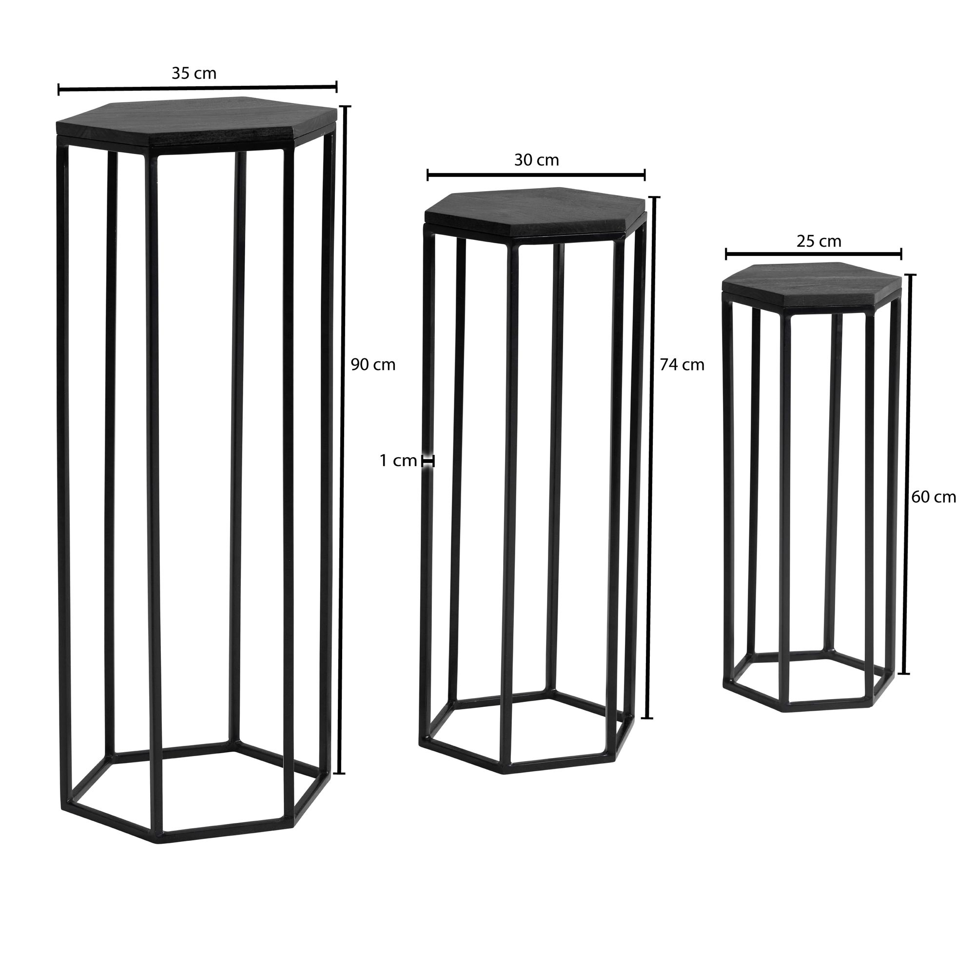 Satztisch FineBuy Massivholz Blumentisch 3er Set Säulentisch Dekosäule Eckig – Ansicht 3